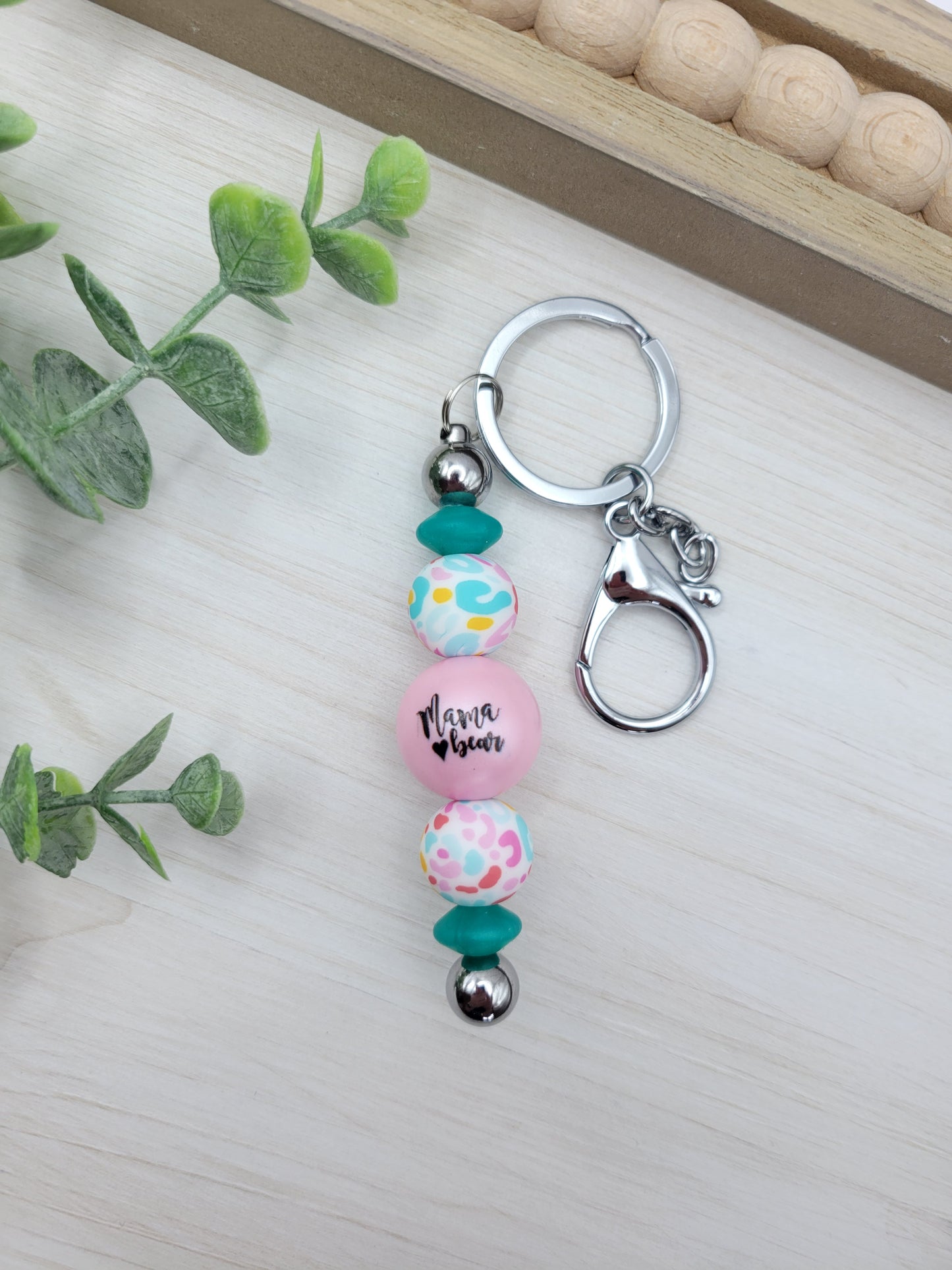 Light Pink Mama Bear Barbell Keychain