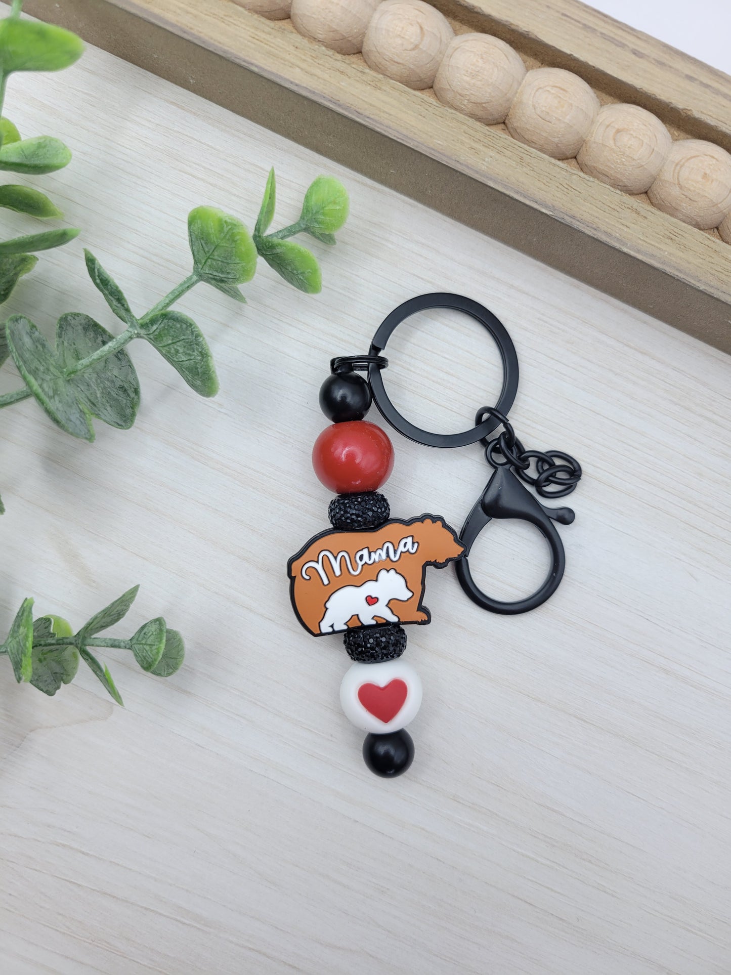 Brown Mama Bear Barbell Keychain