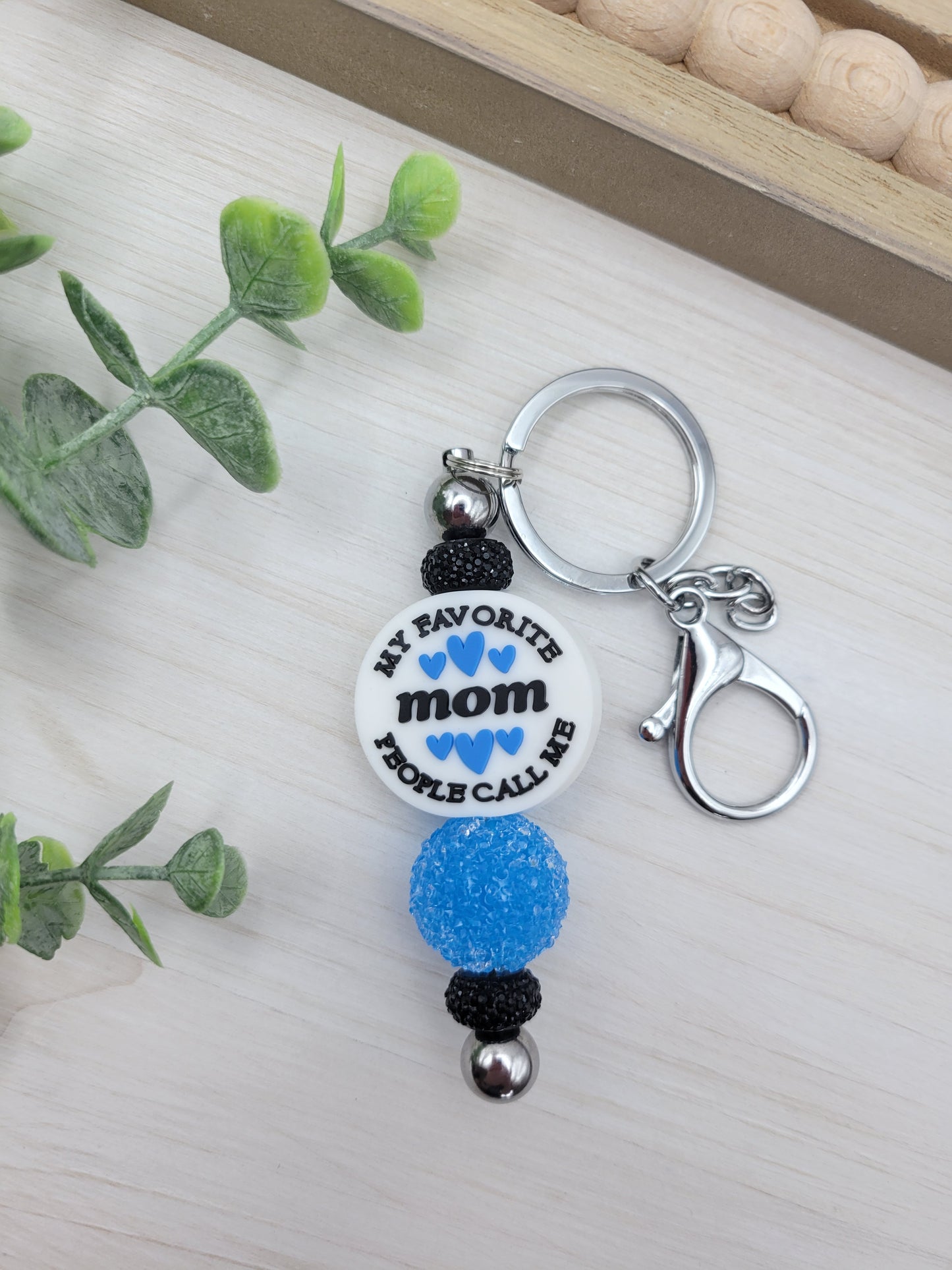 Blue Mom Barbell Keychain