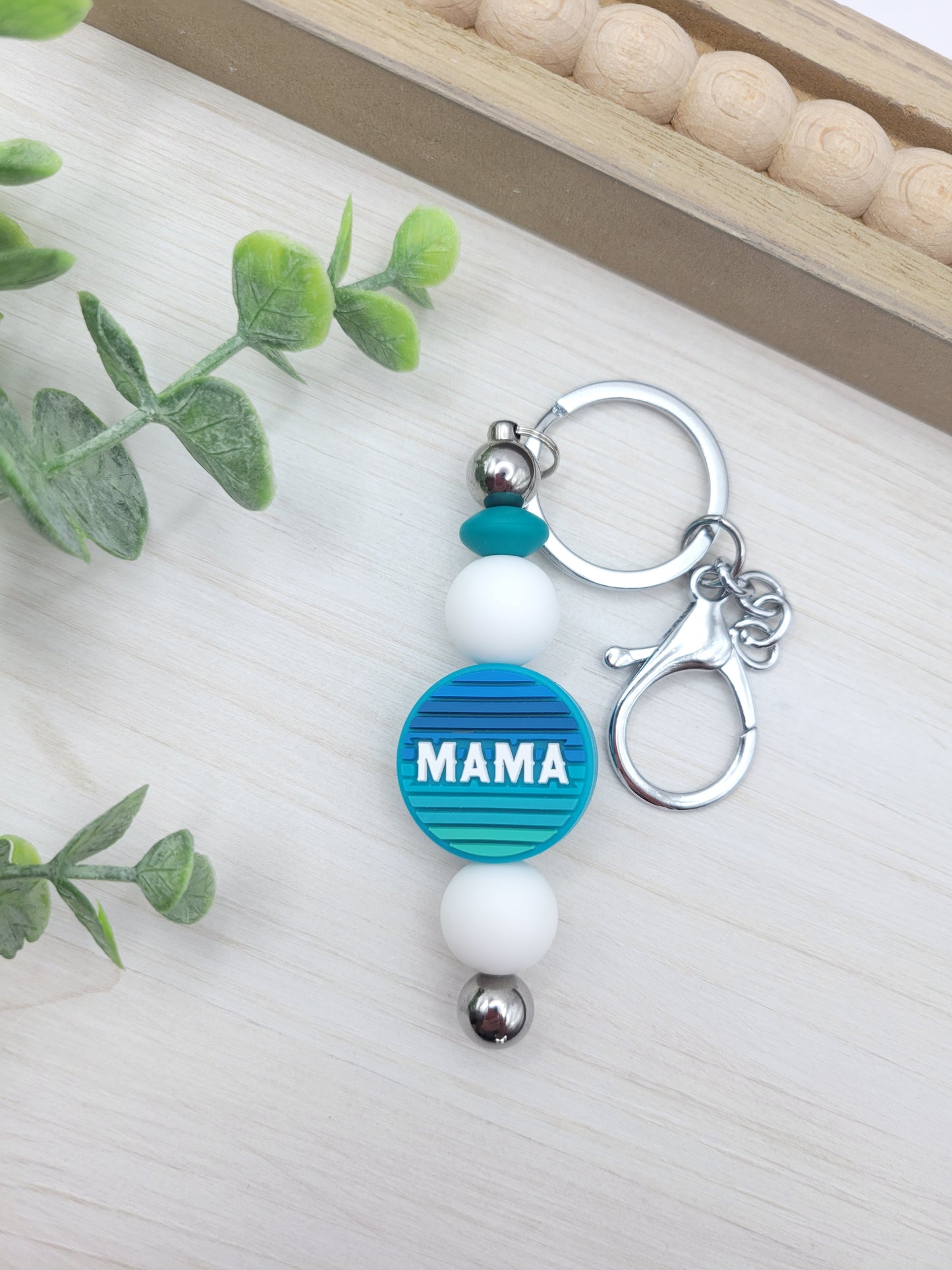 Teal/White Mama Keychain