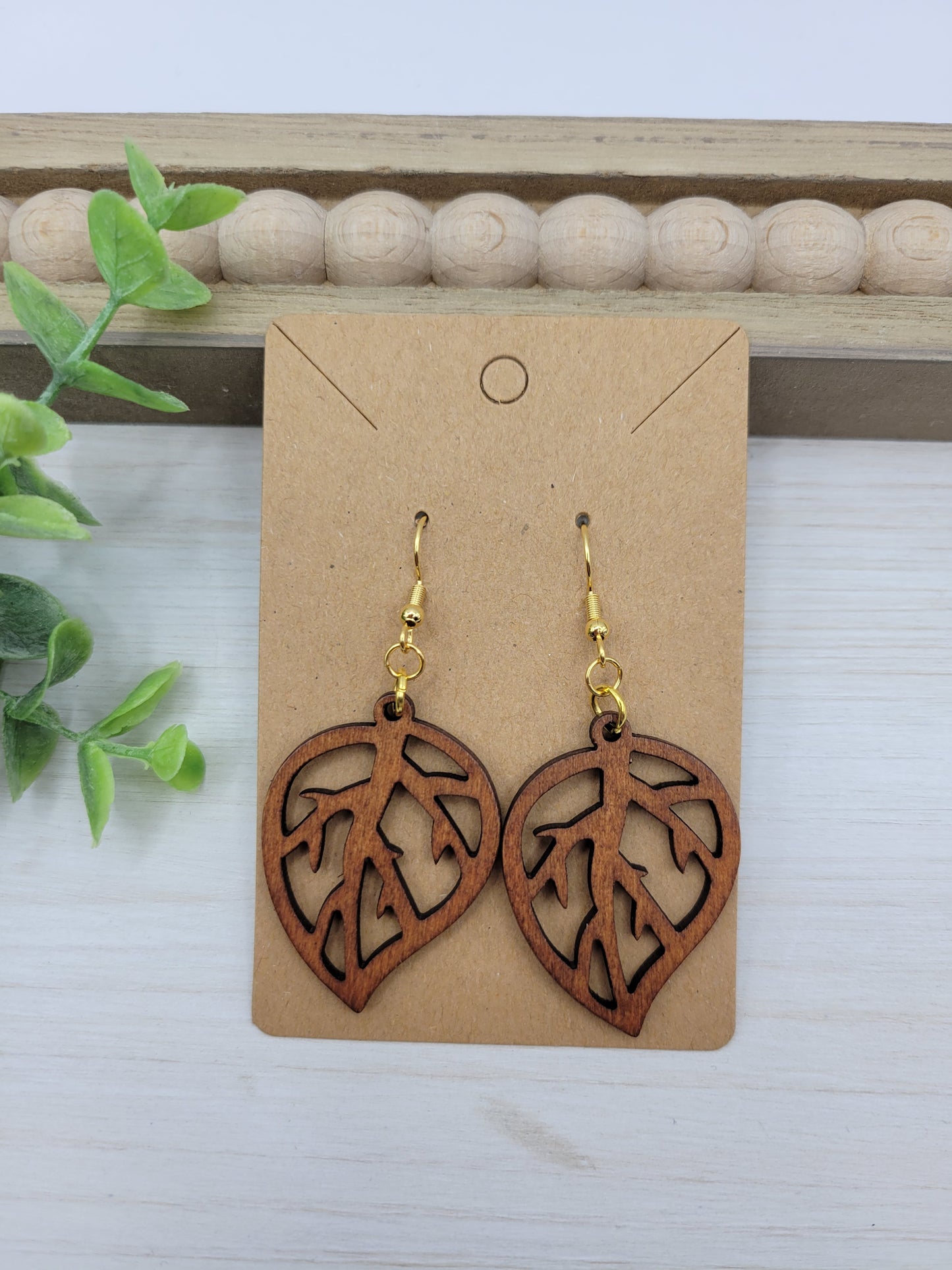 Wooden Leaf Earrings