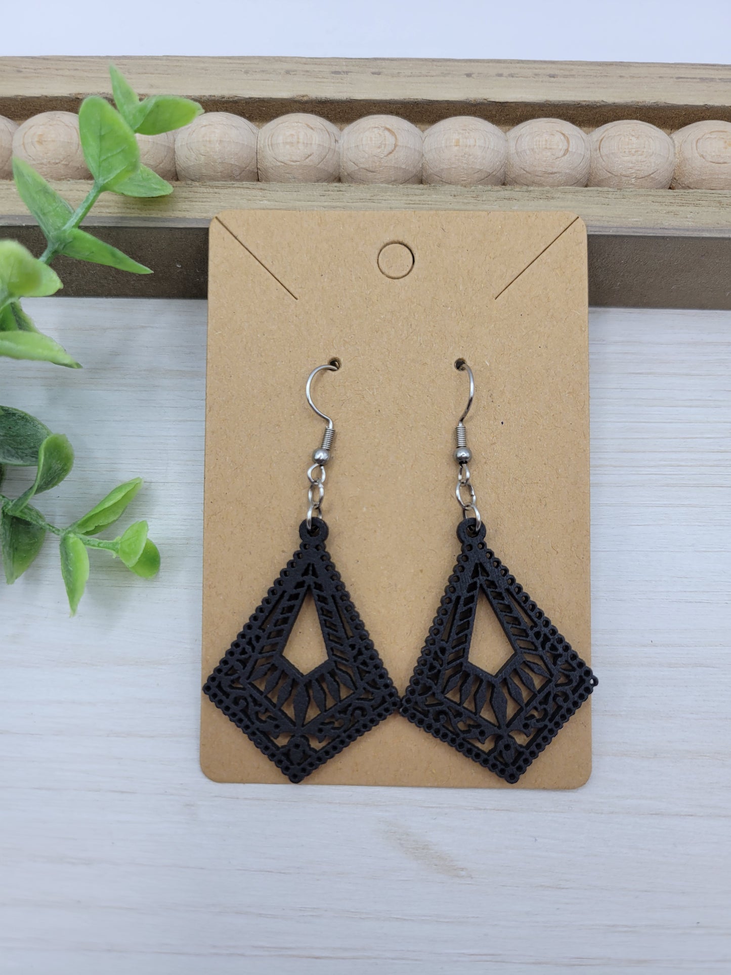 Black Wooden Decorative Earrings