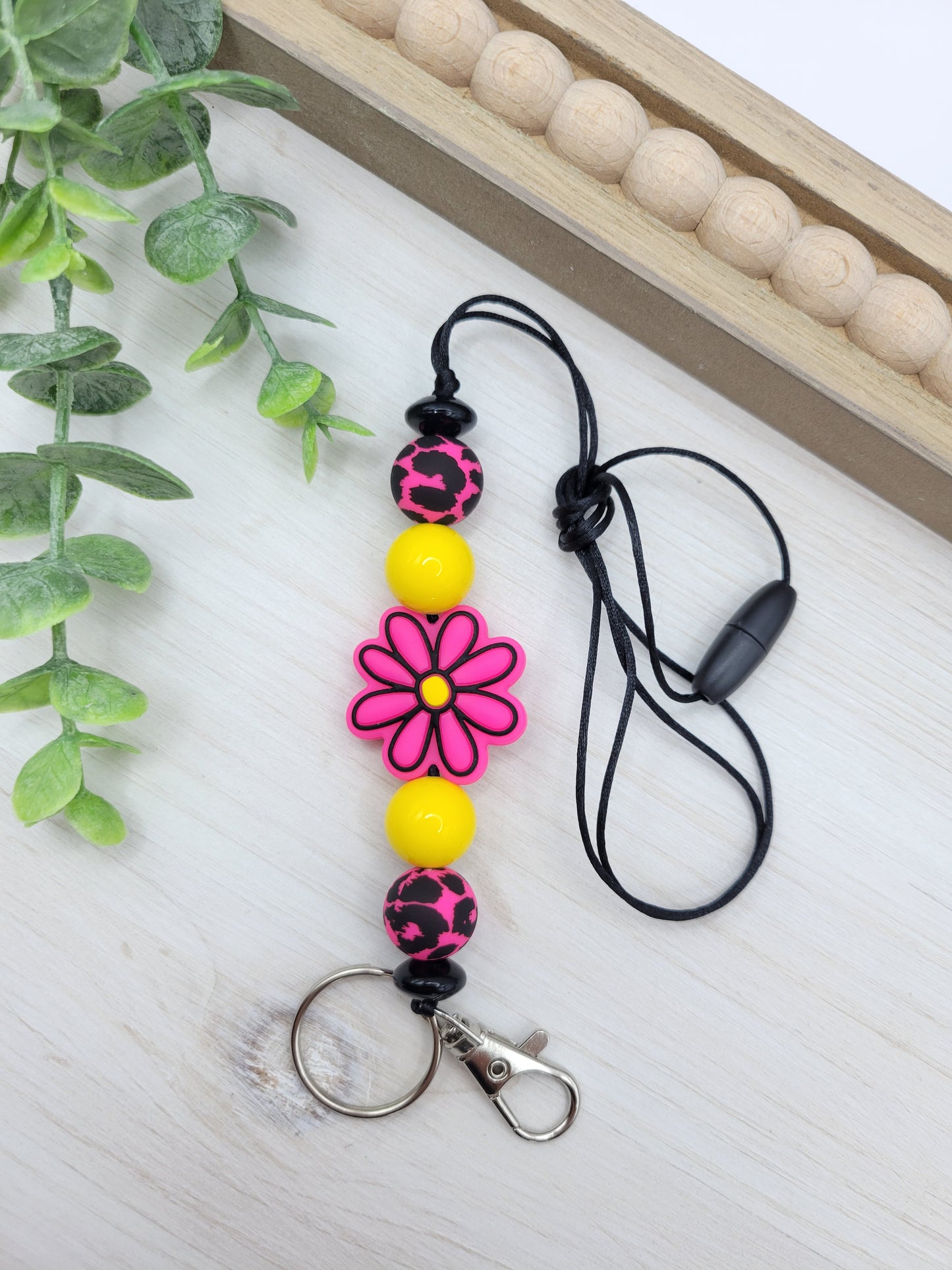 Hot Pink Flower Lanyard