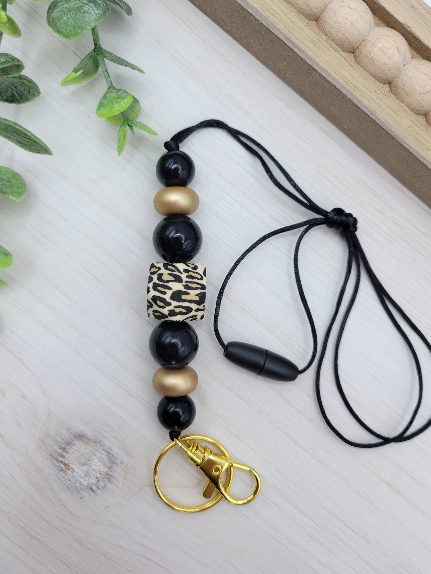 Black & Gold Leopard Lanyard