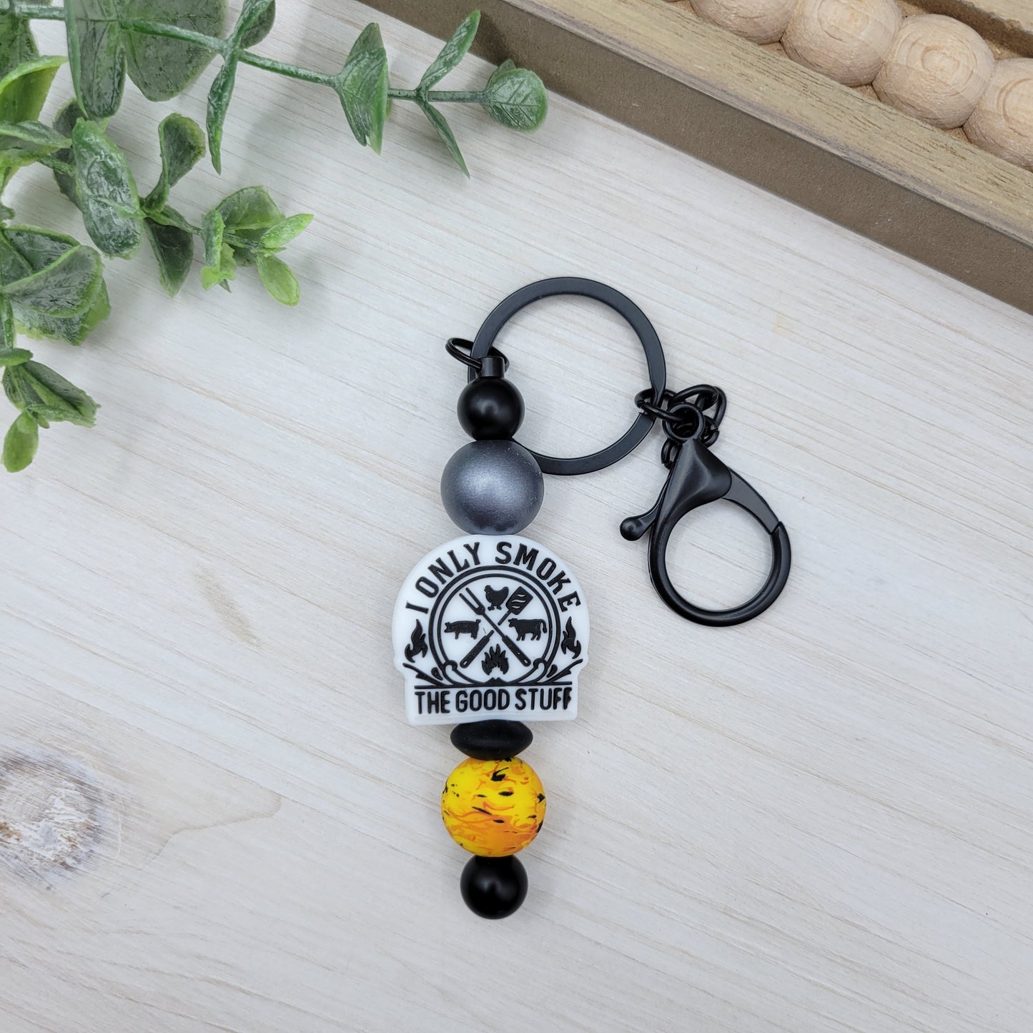 BBQ Smoker Barbell Keychain
