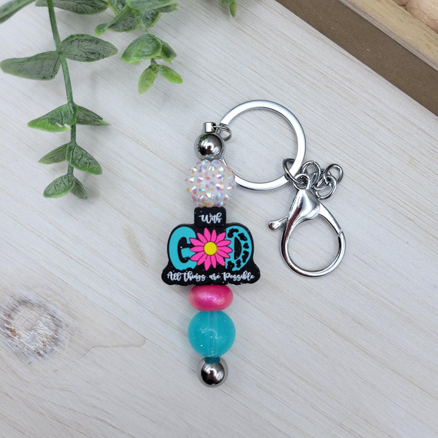 With God Barbell Keychain