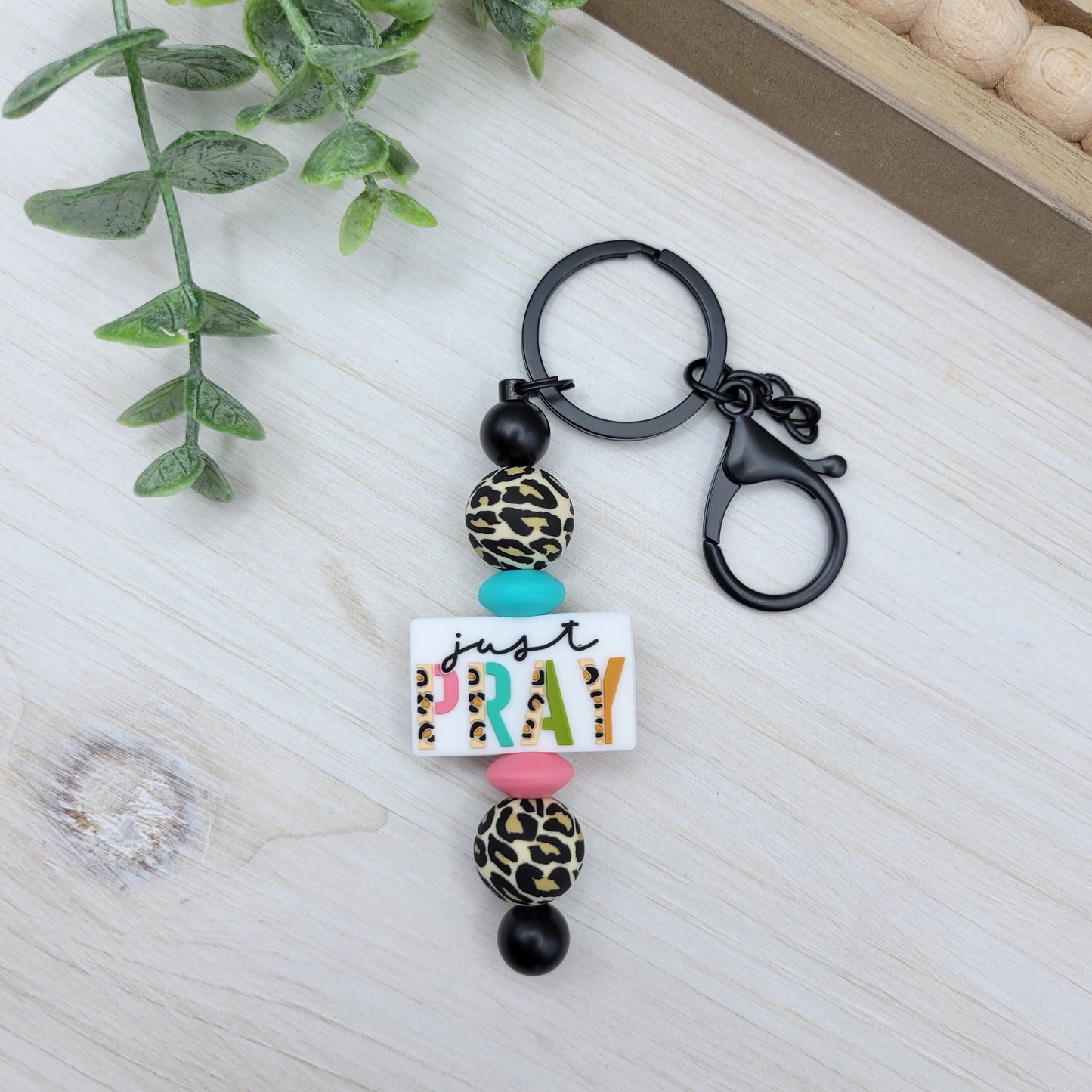Just Pray Barbell Keychain