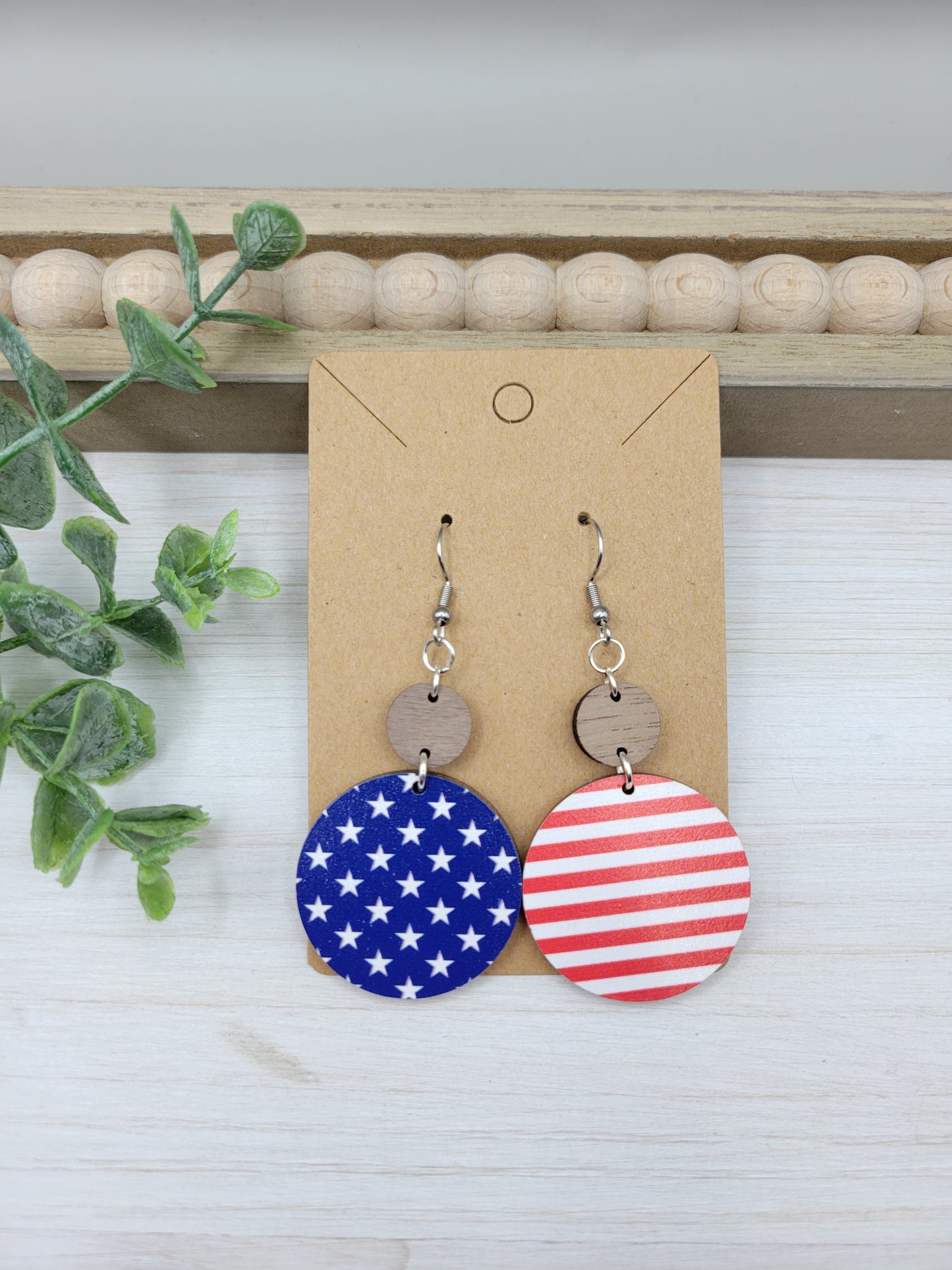 Stars & Stripes Wood Earrings