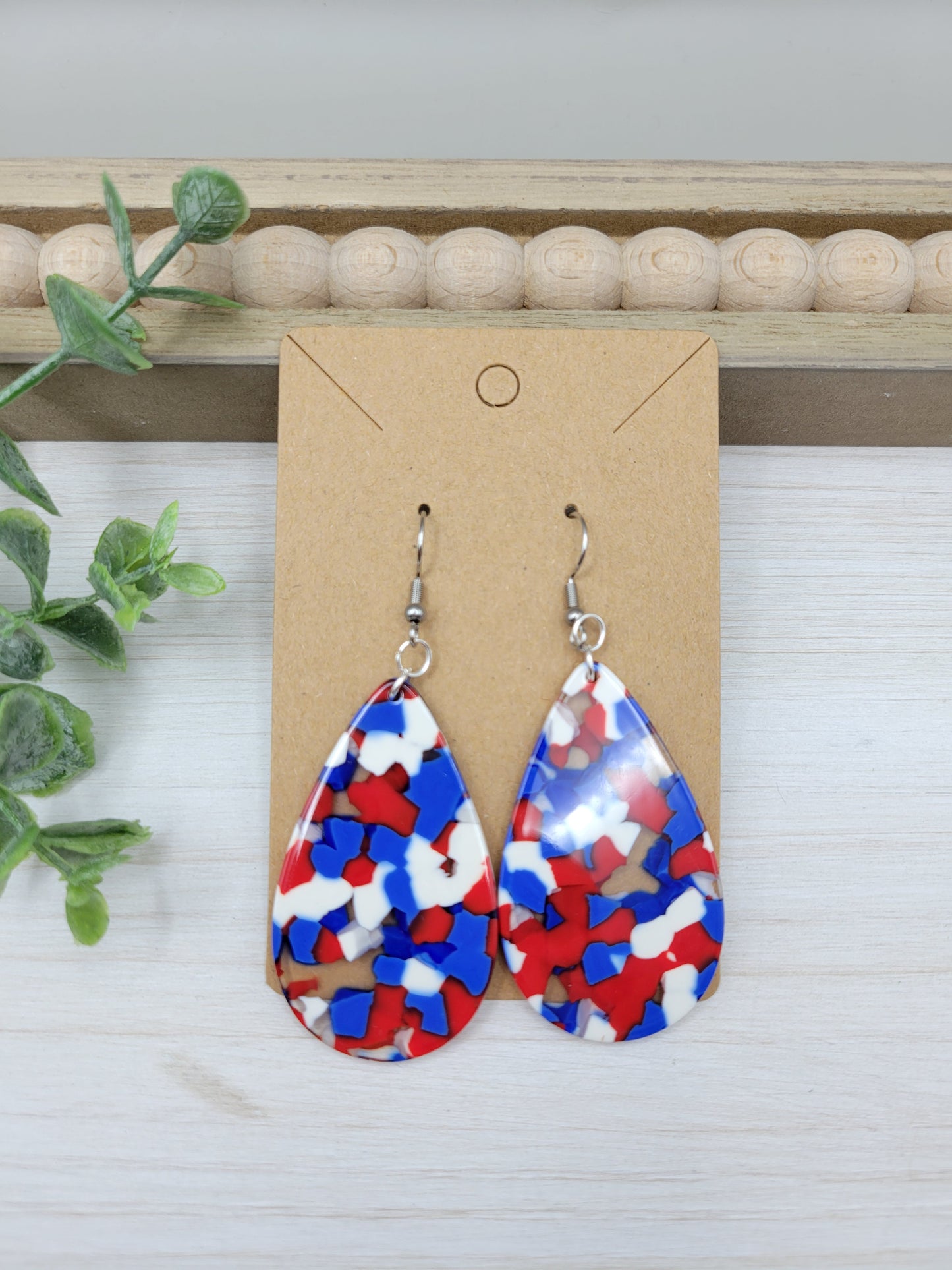 Red, White, Blue Acrylic Teardrop Earrings