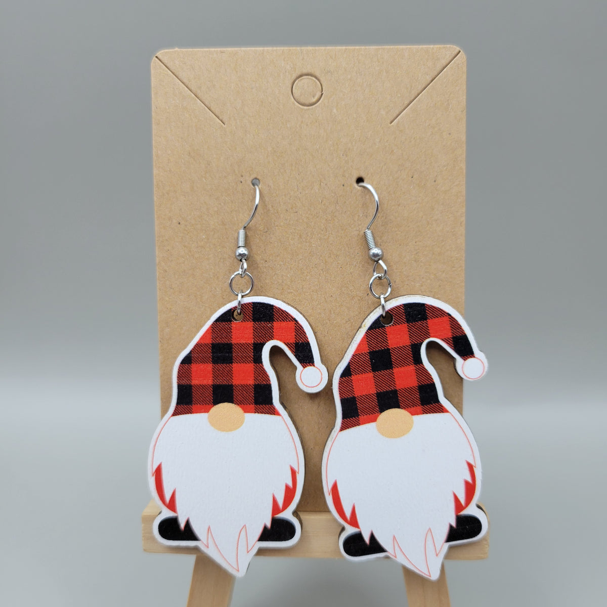 Wooden Santa Gnome Earrings