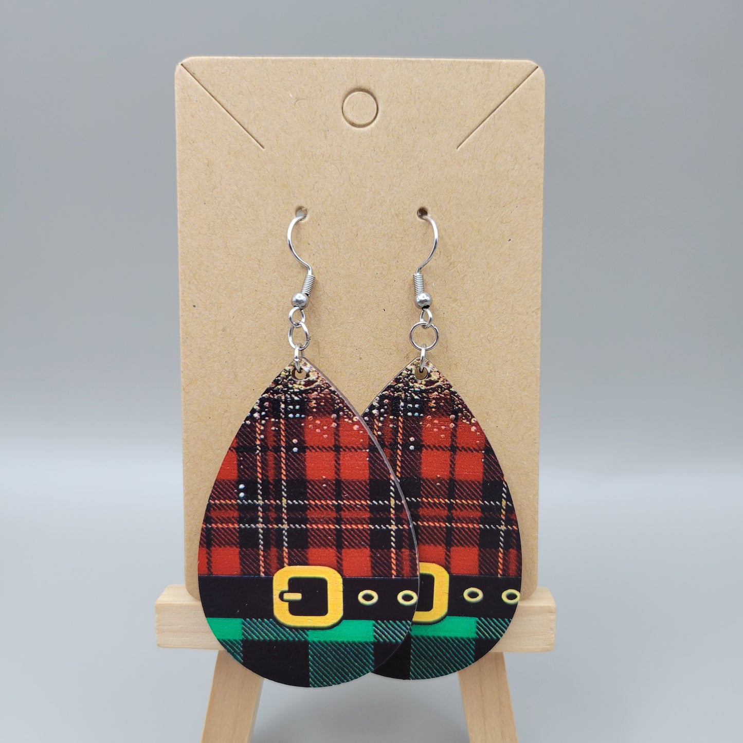 Wooden Plaid Suit Earrings
