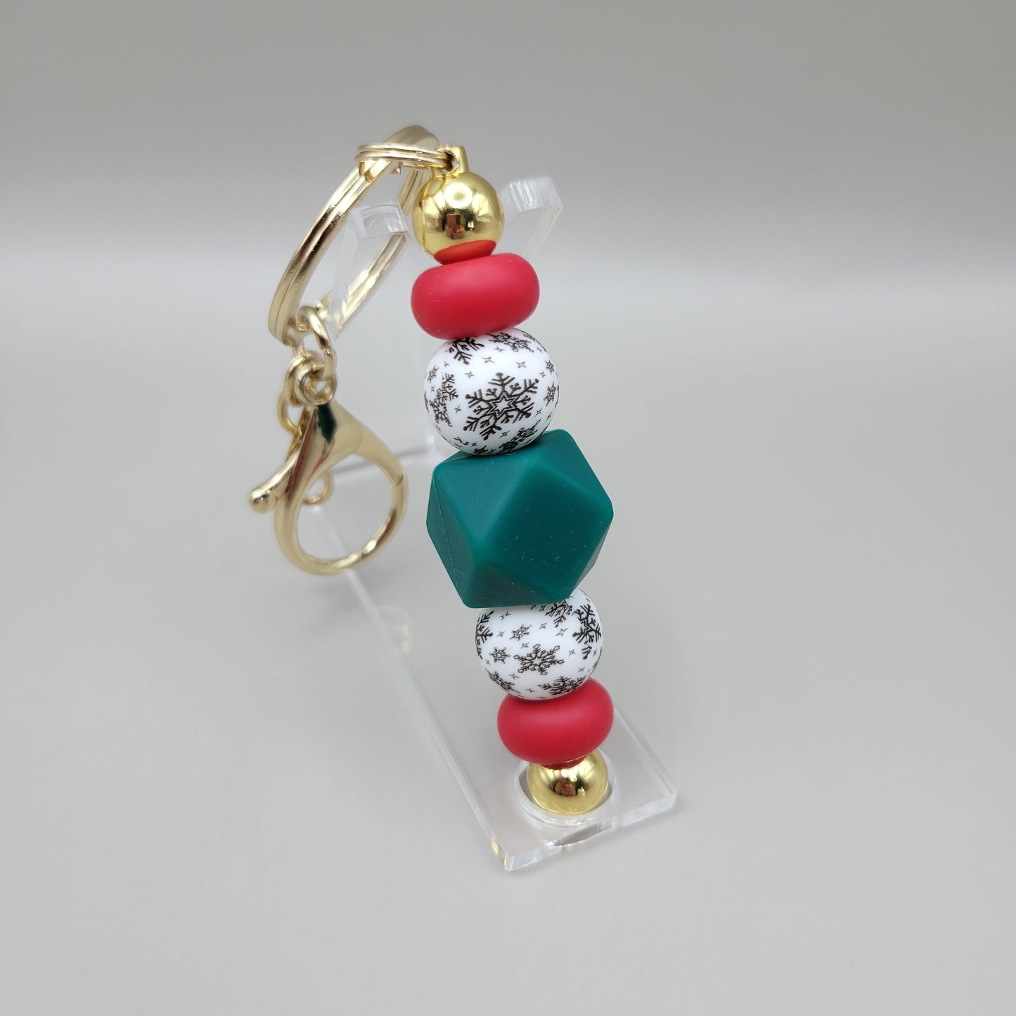 Red/Green with Snowflakes Barbell Keychain
