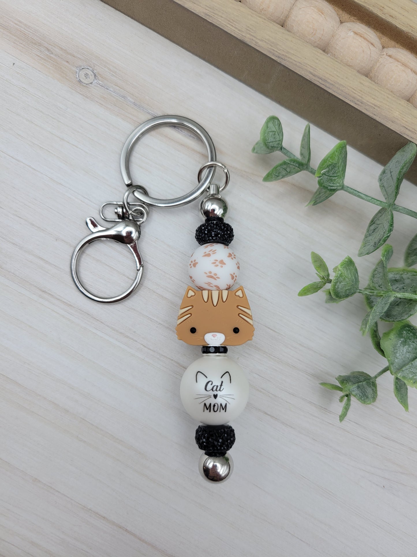 Cat Mom Barbell Keychain