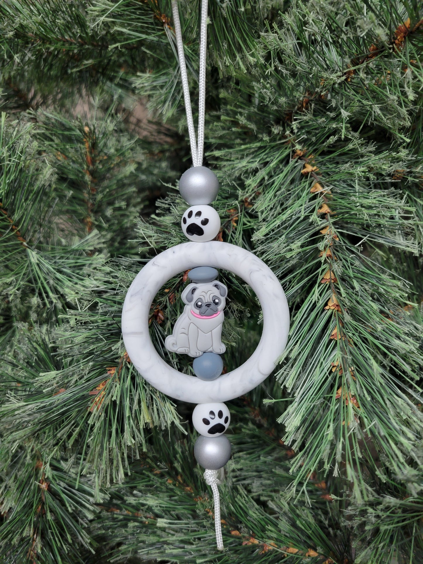 Gray Pug Dog Christmas Tree Ornament