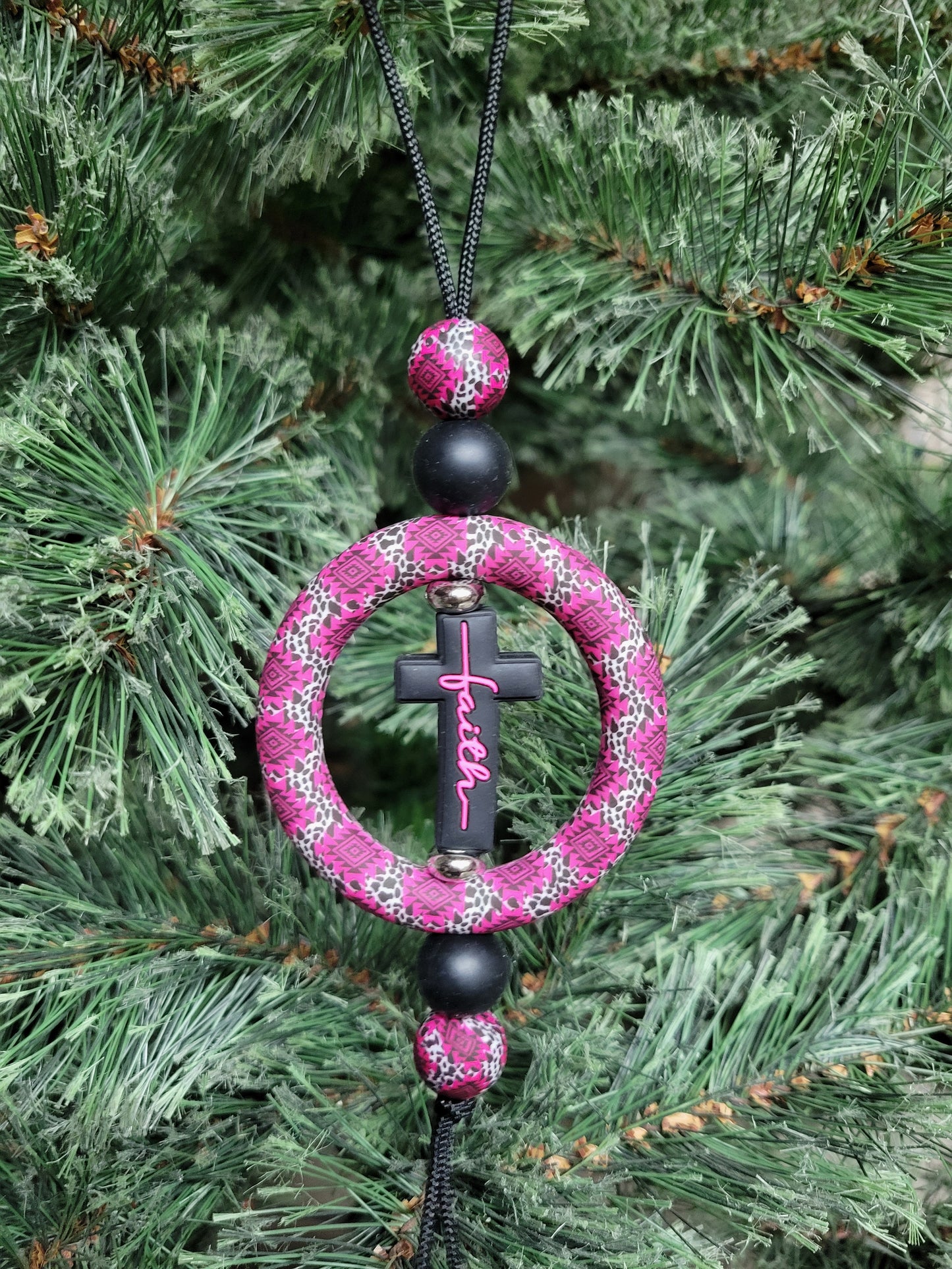 Black & Pink Cross Christmas Tree Ornament