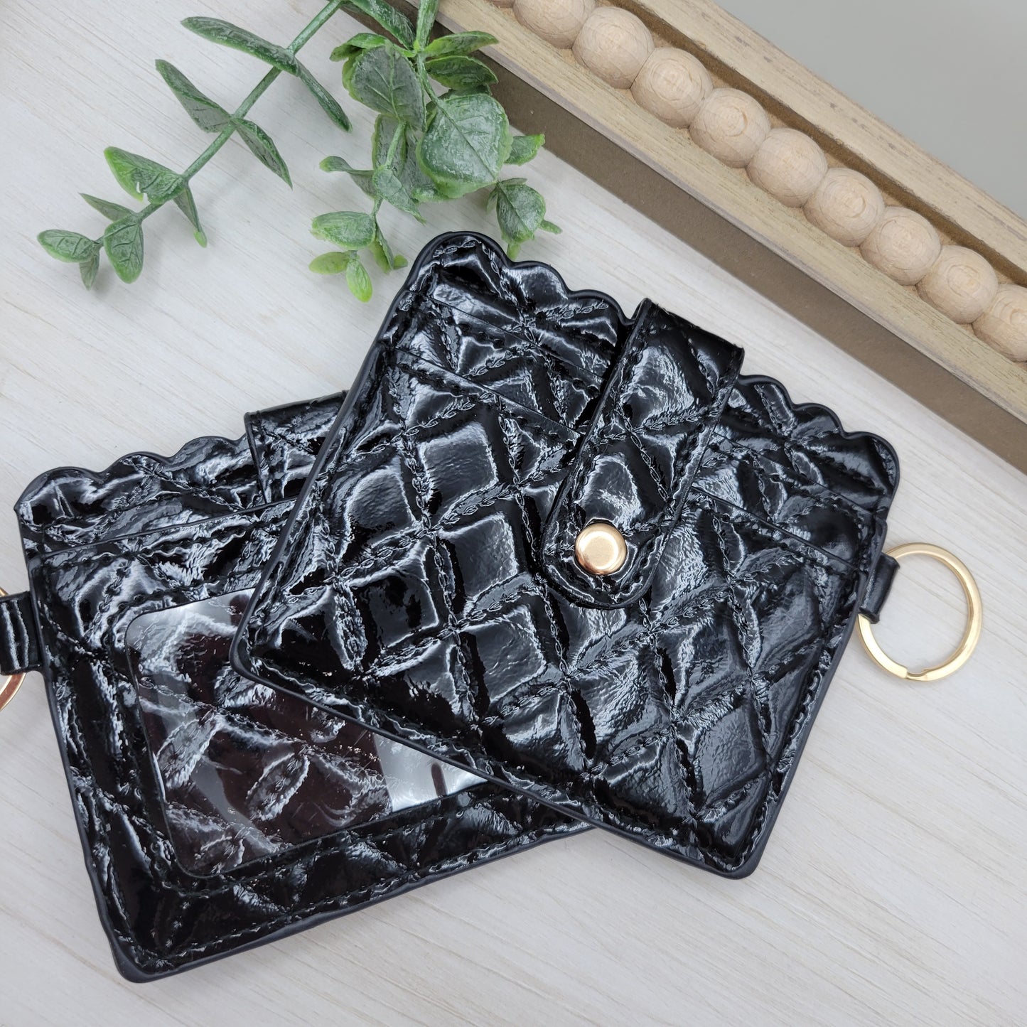 Shiny Black Quilted Wallet