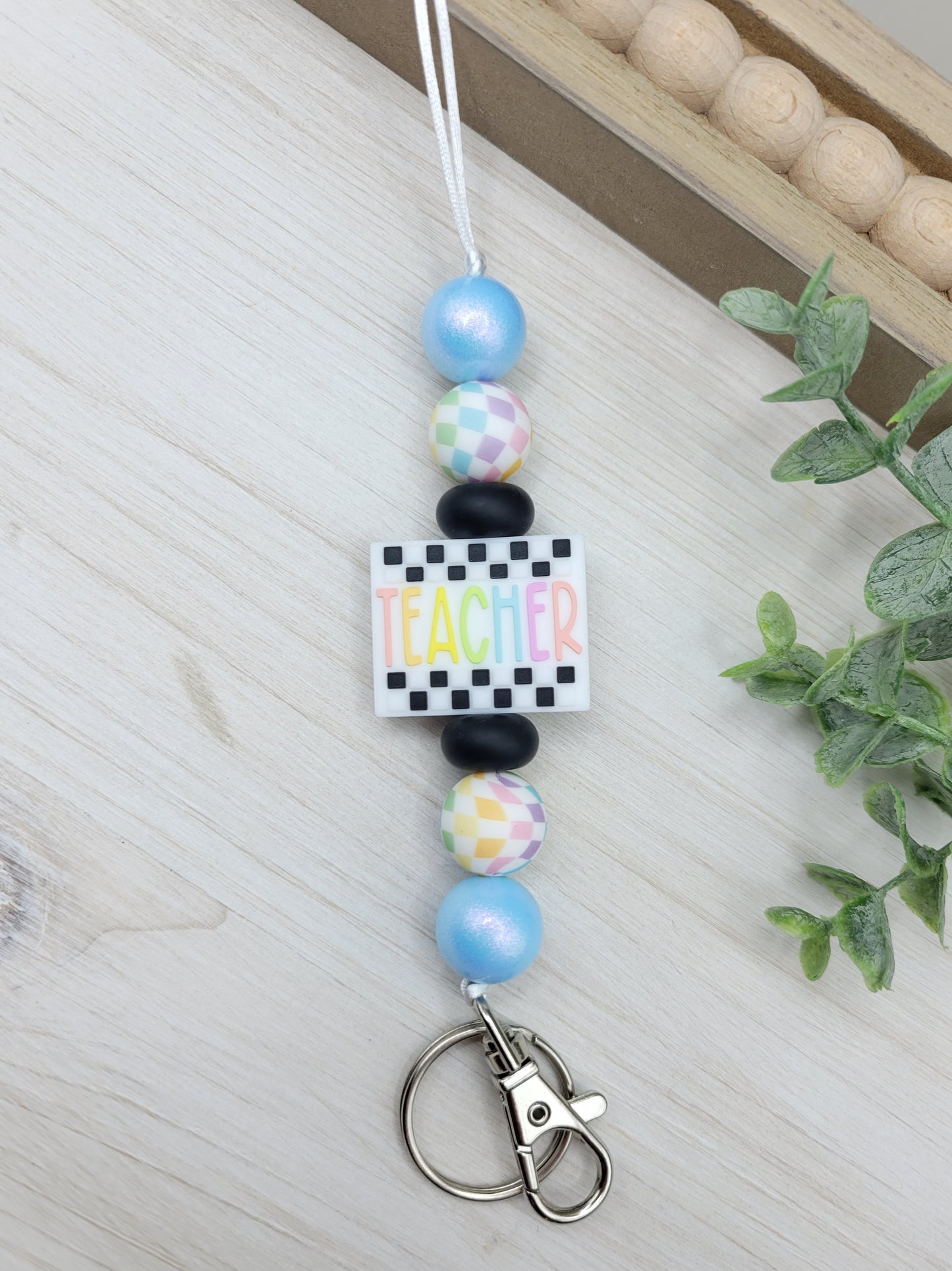 Pastel Checker Teacher Lanyard
