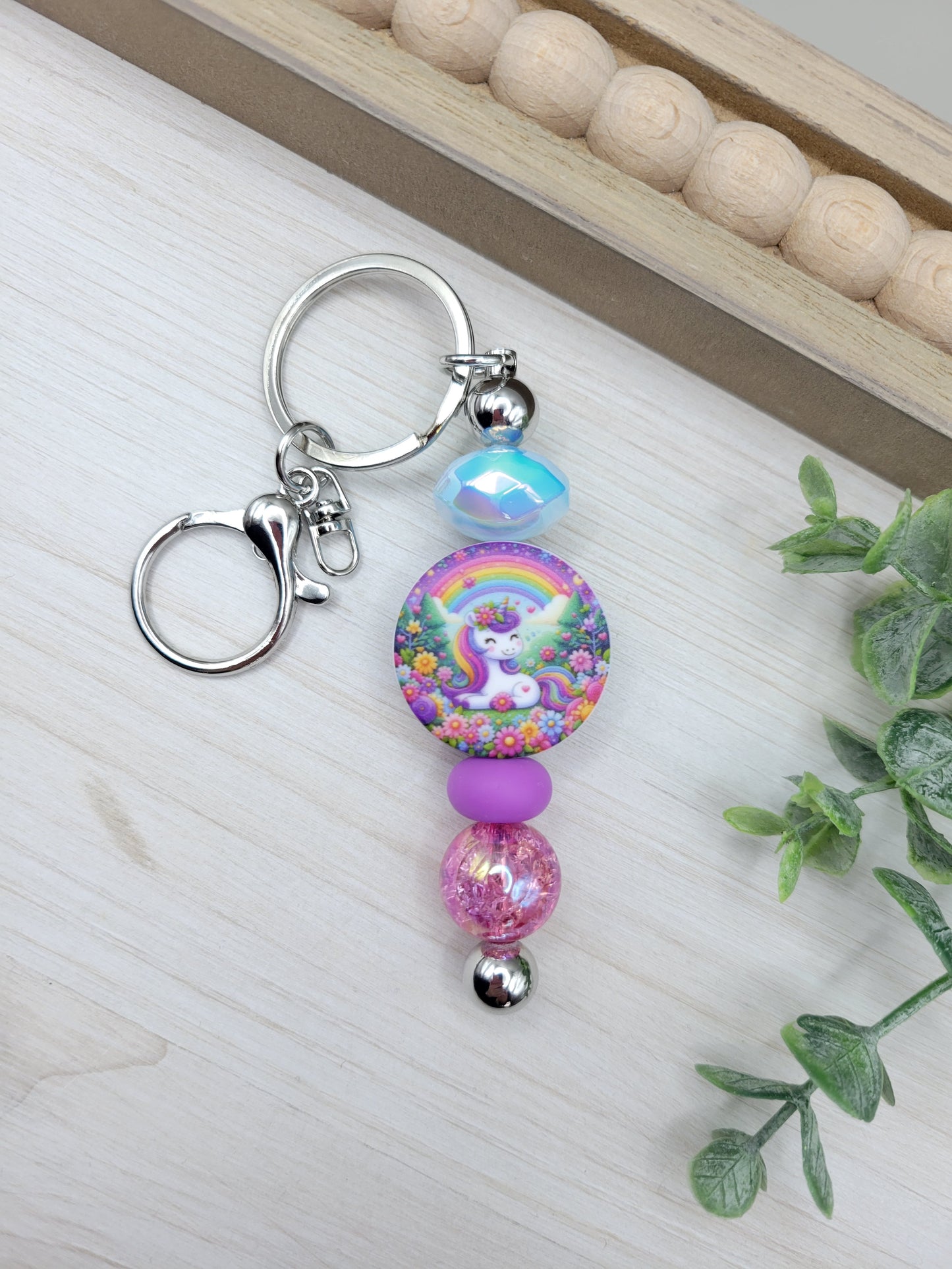 Rainbow Unicorn Barbell Keychain