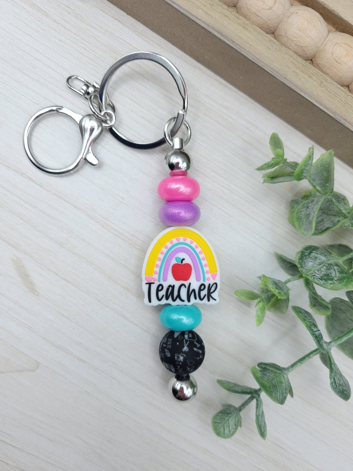 Rainbow Teacher Barbell Keychain