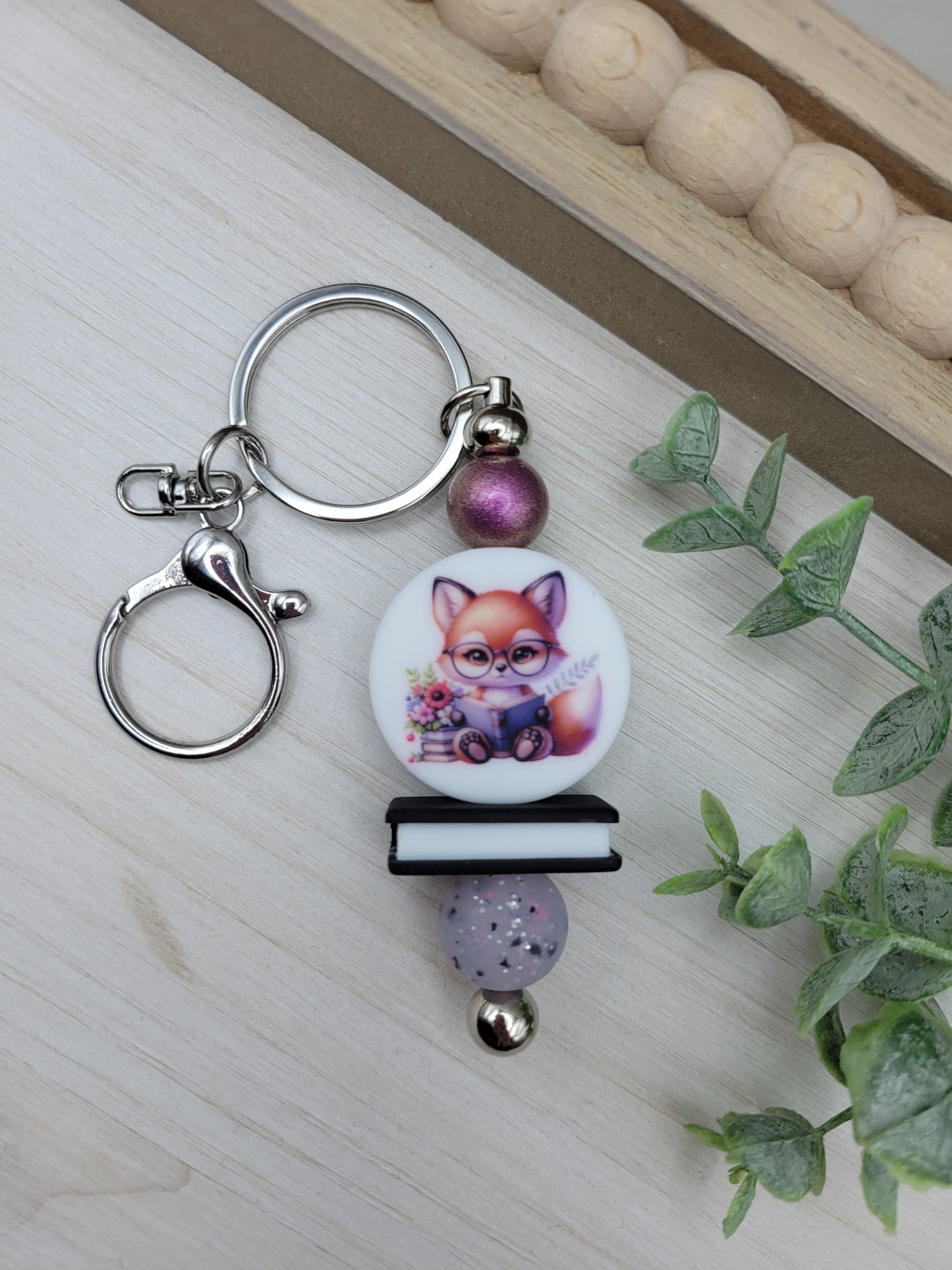 Fox Reading Barbell Keychain