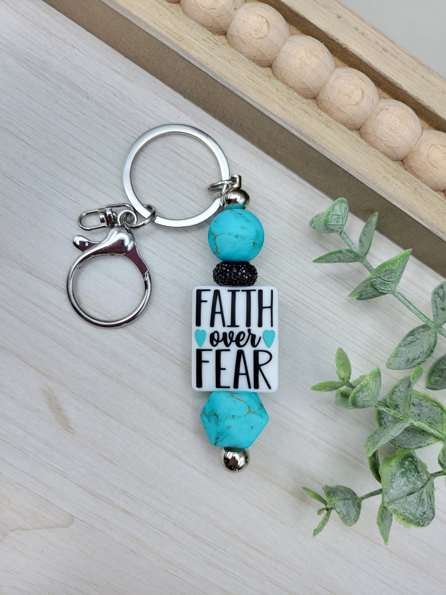 Faith Over Fear Barbell Keychain