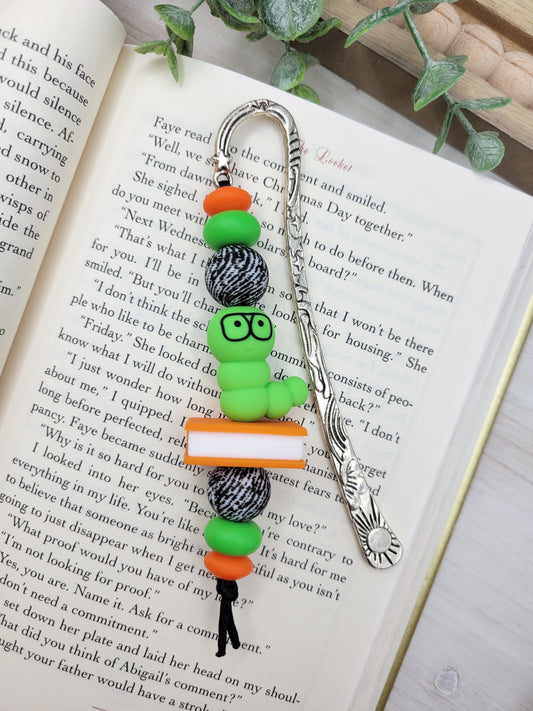 Green & Orange Bookworm Bookmark