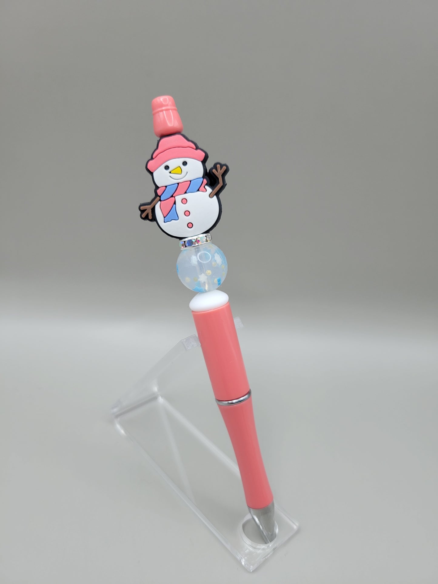 Coral Snowman Christmas Pen