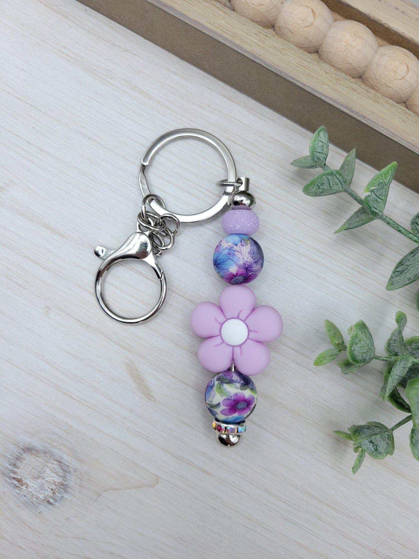 Purple Flower Barbell Keychain