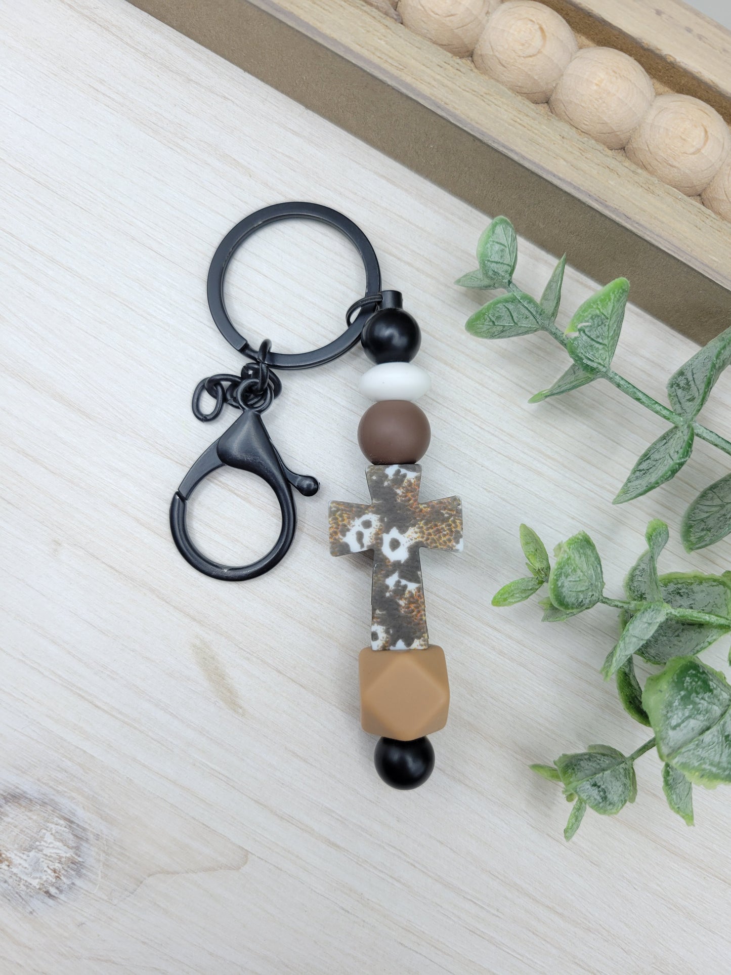 Brown Cowhide Barbell Keychain