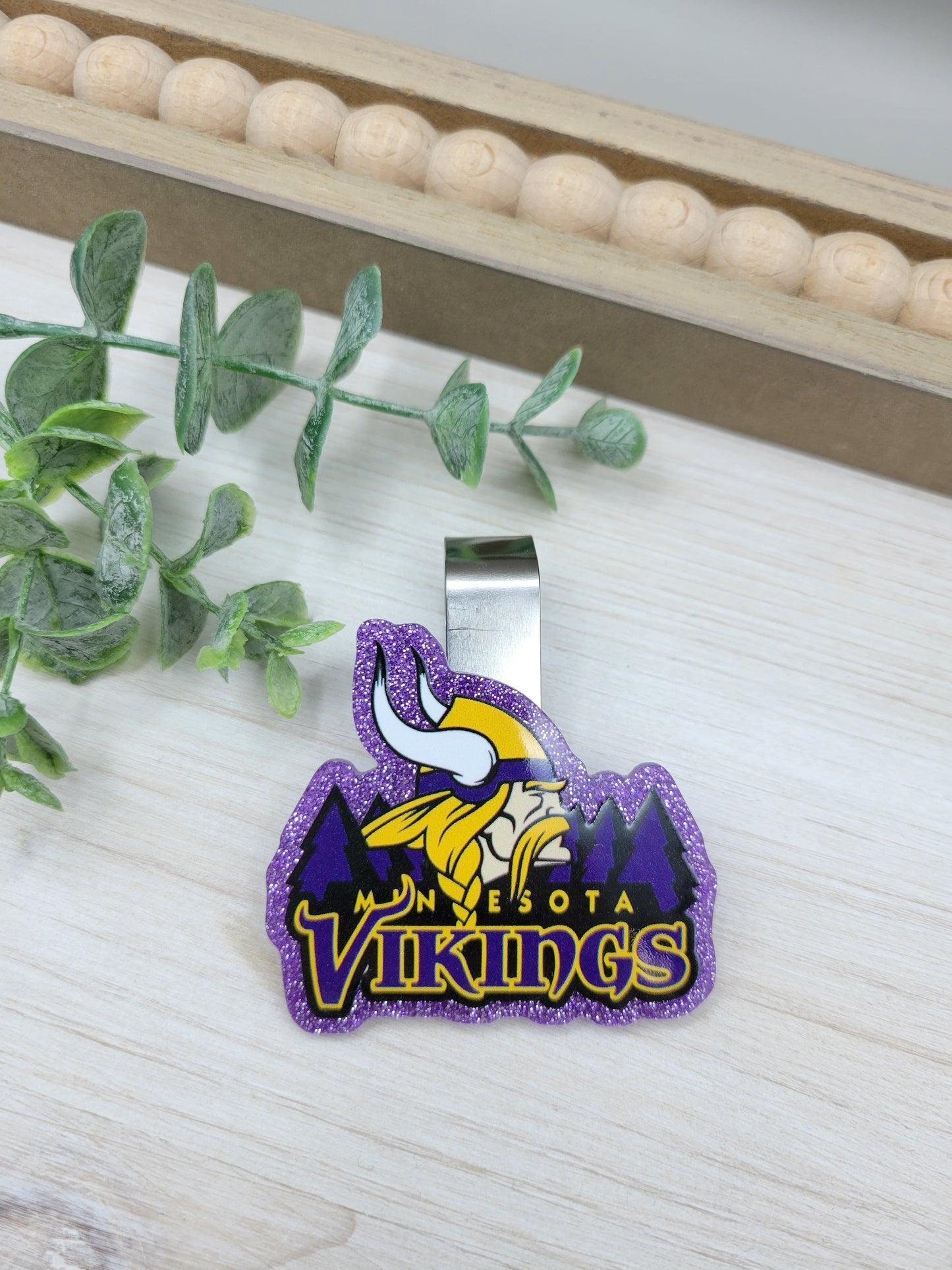 Purple Glitter MN Football Car Sun Visor Clip