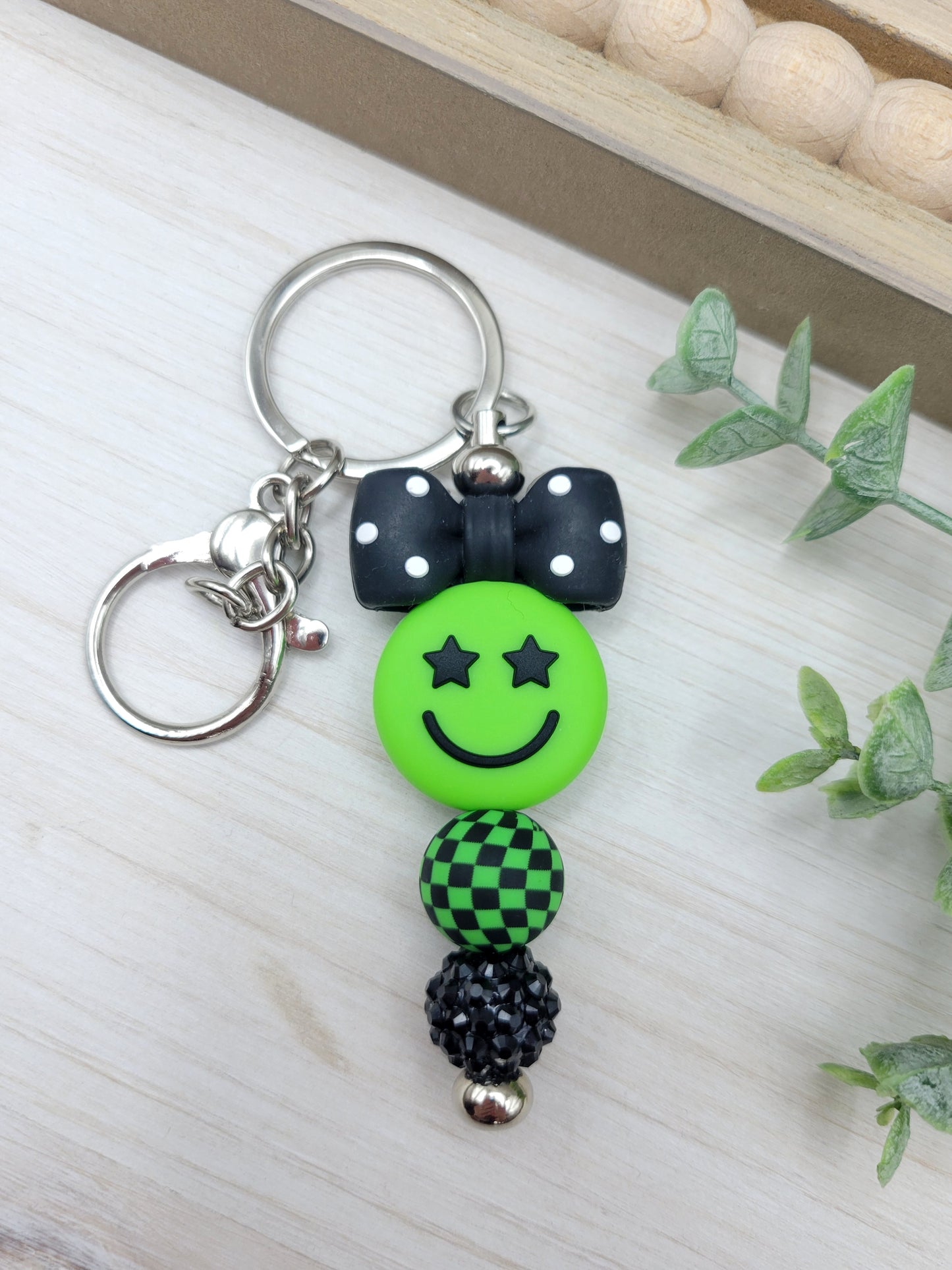 Green Smiley Barbell Keychain