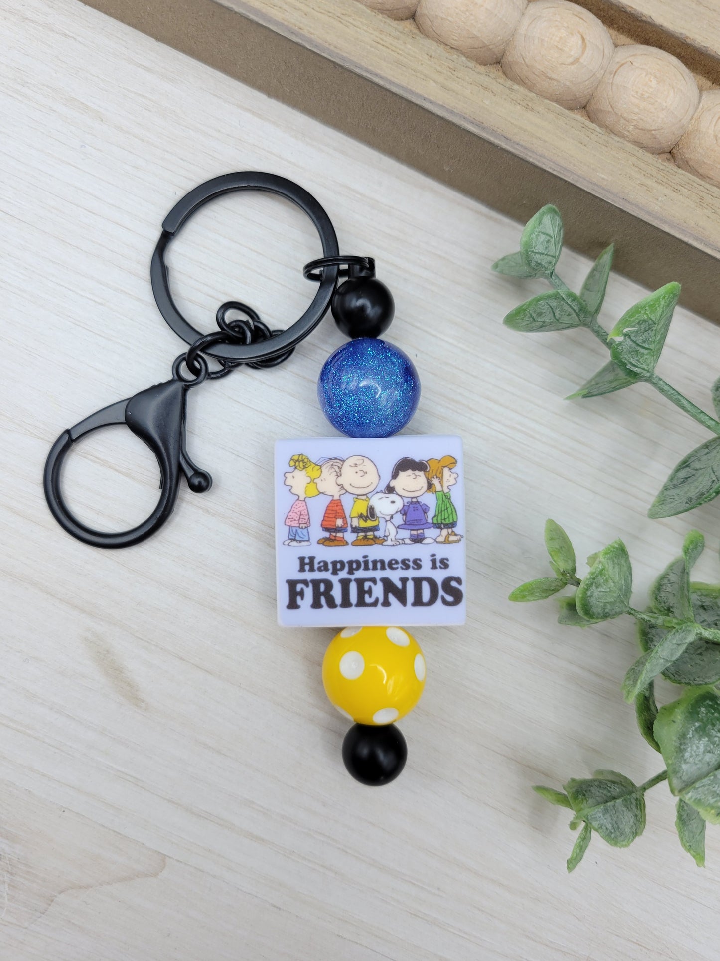 White Dog & Friends Barbell Keychain