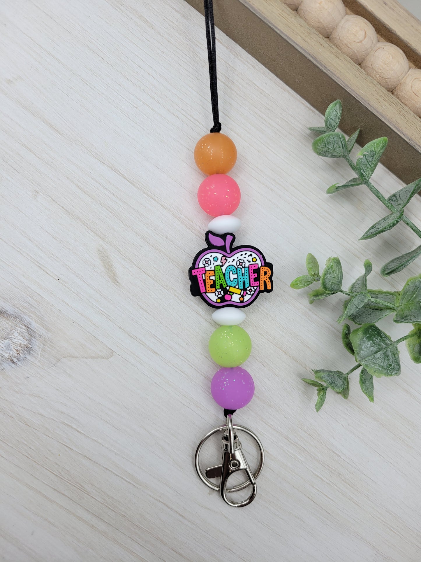 Neon Teacher Apple Lanyard