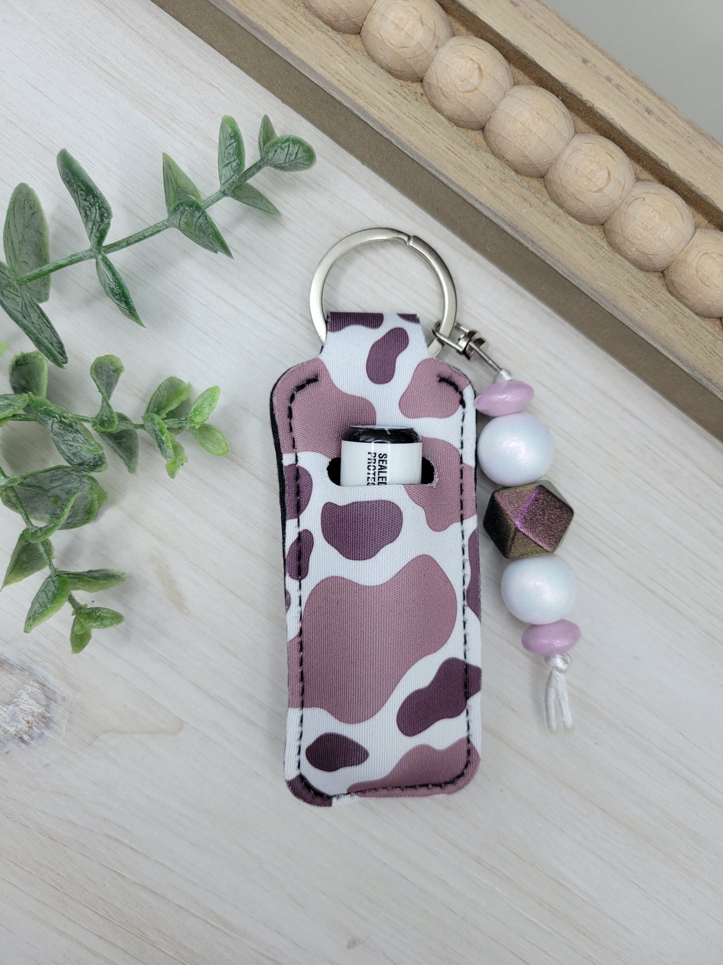 Mauve Cow Print Chapstick Holder