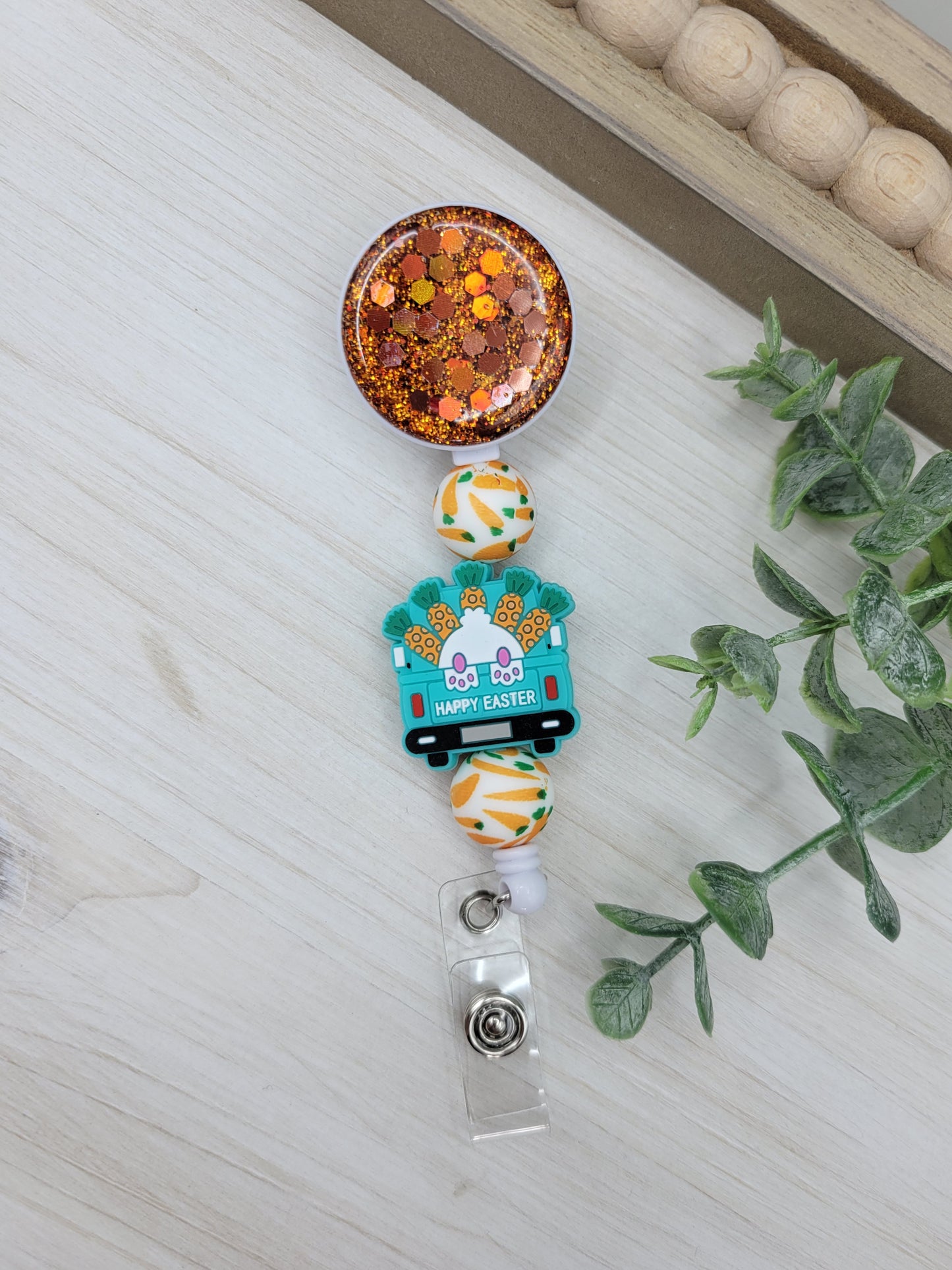 Teal Easter Truck Badge Reel