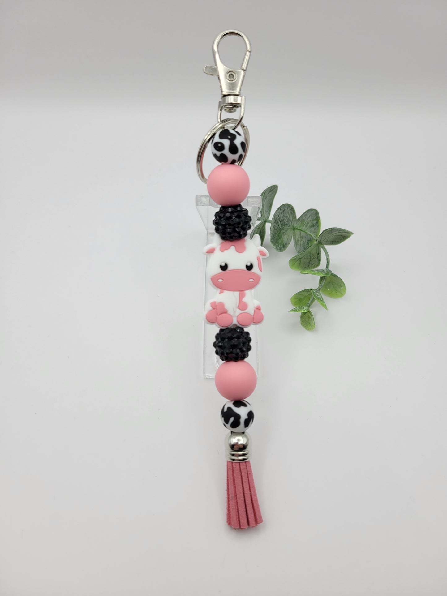 Pink Cow Tassel Keychain