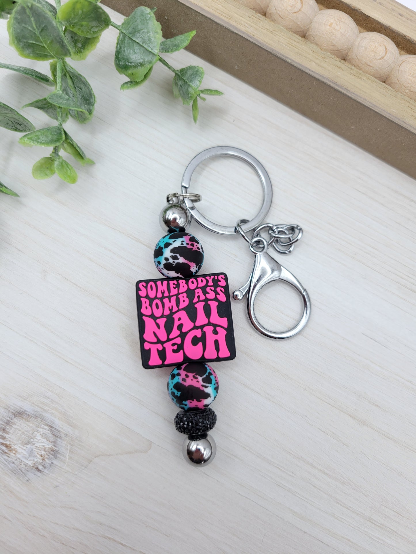 Nail Tech Barbell Keychain