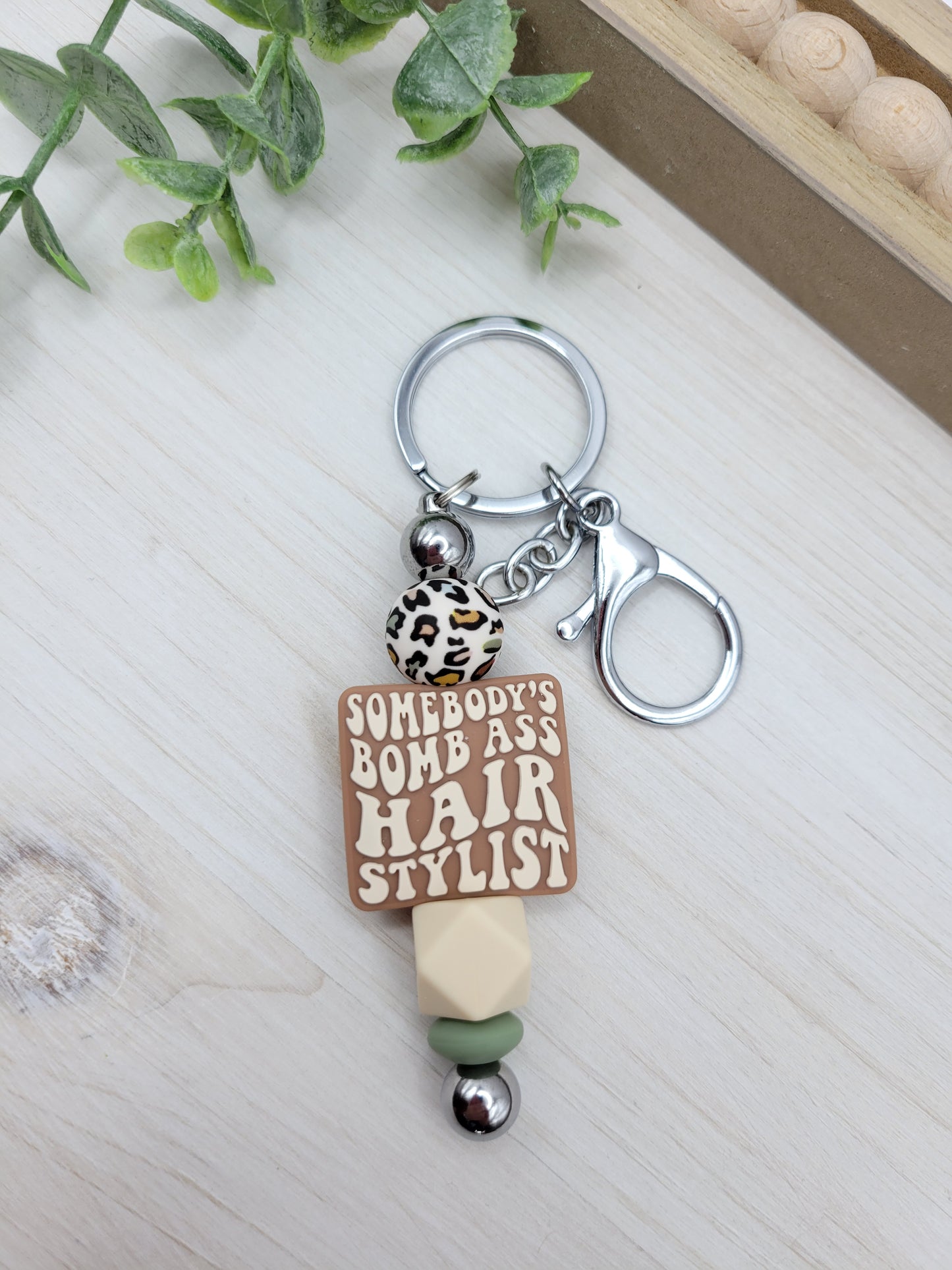 Bomb Hair Stylist Barbell Keychain