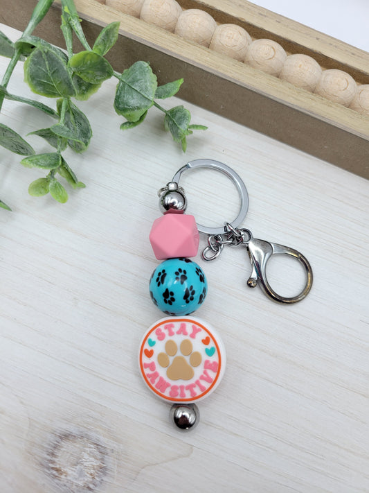 Stay Pawsative Barbell Keychain