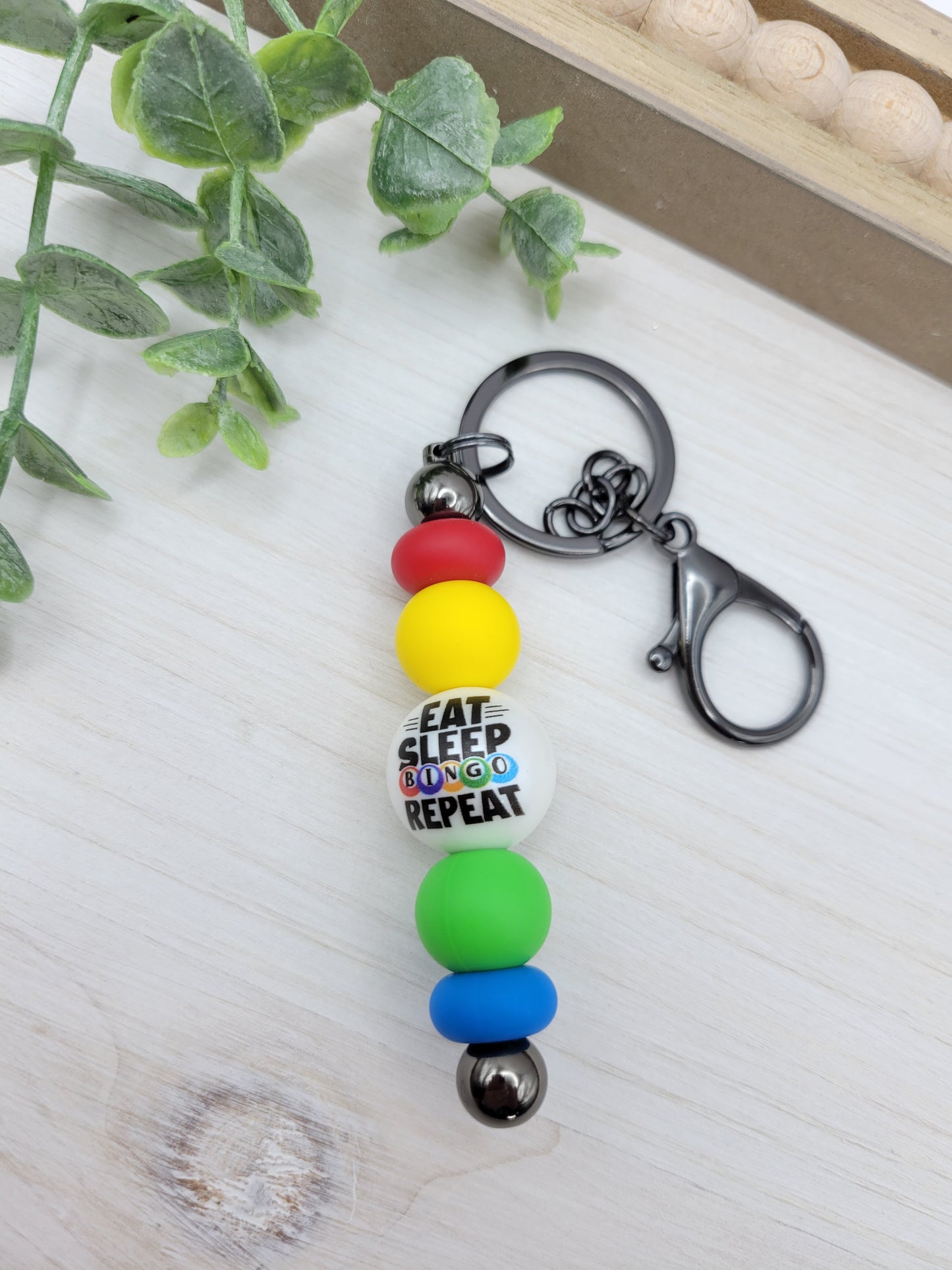 Eat Sleep Bingo Barbell Keychain