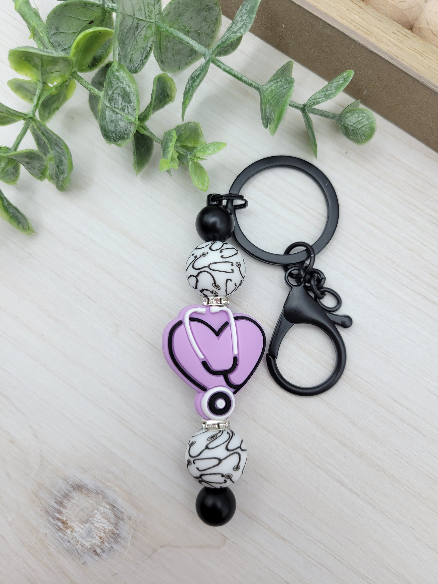 Purple Stethoscope Barbell Keychain