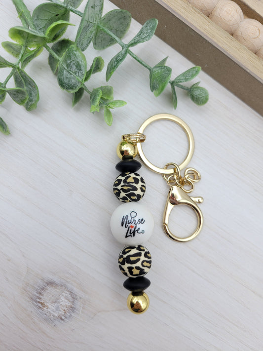 Leopard Nurse Life Barbell Keychain