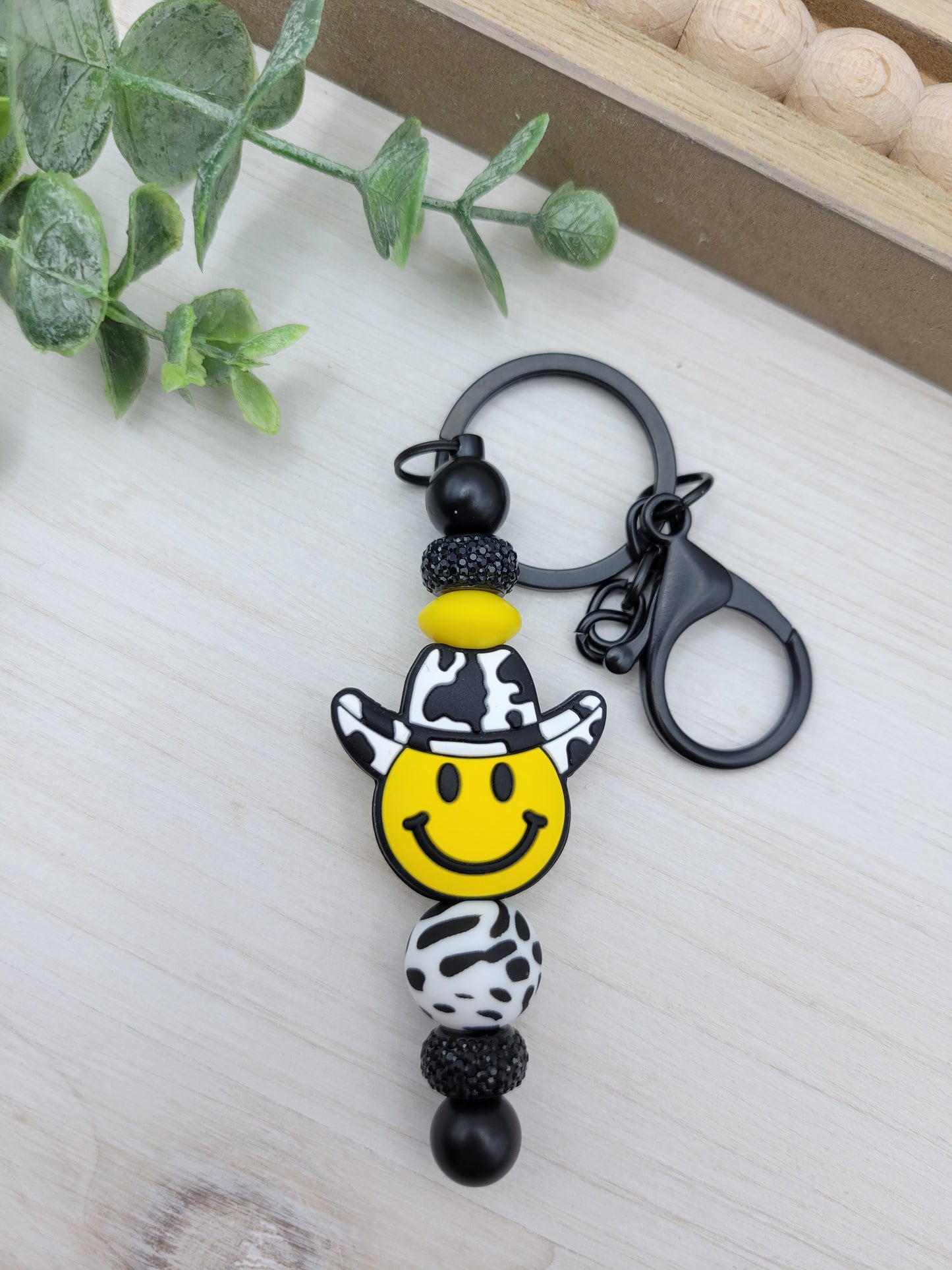 Cowboy Smiley Barbell Keychain