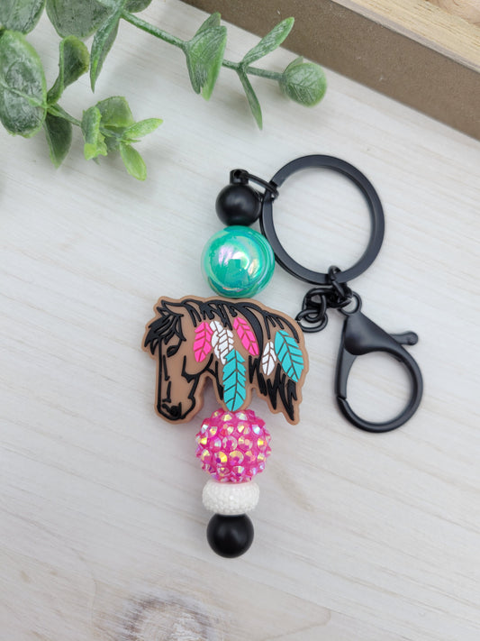 Horse with Feathers Barbell Keychain