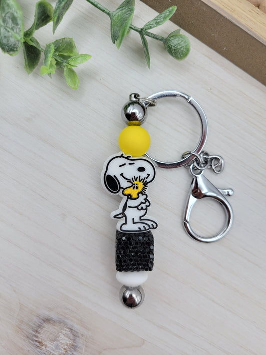 Dog with Yellow Bird Barbell Keychain