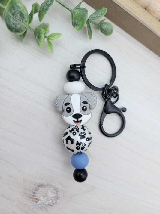 Gray Puppy Barbell Keychain