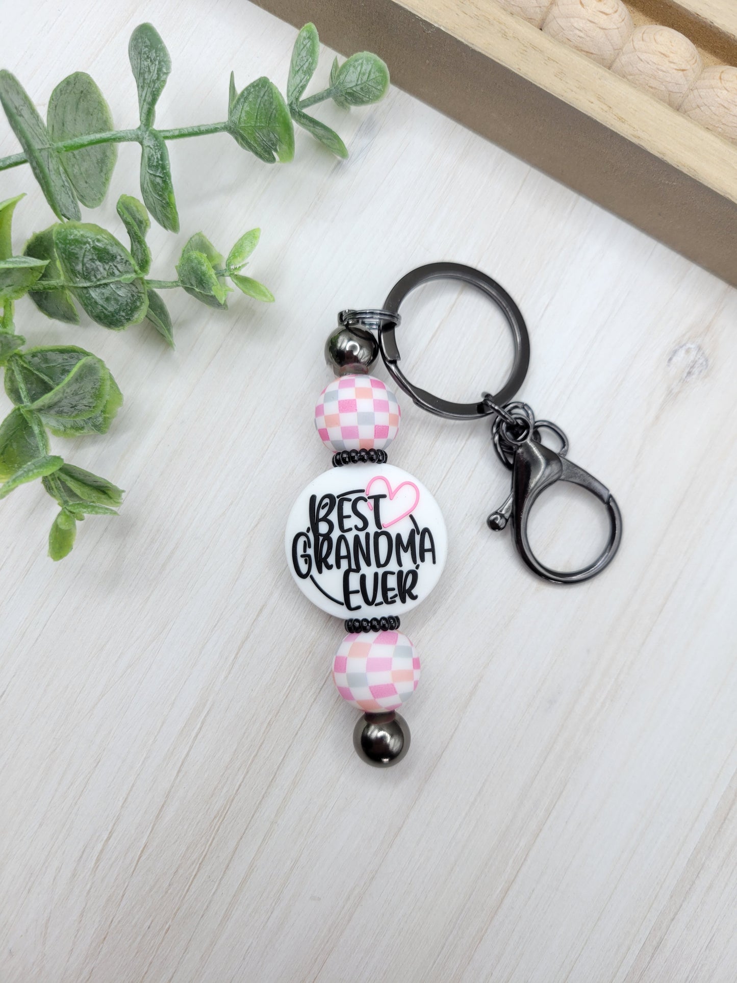 Checker Best Grandma Ever Barbell Keychain