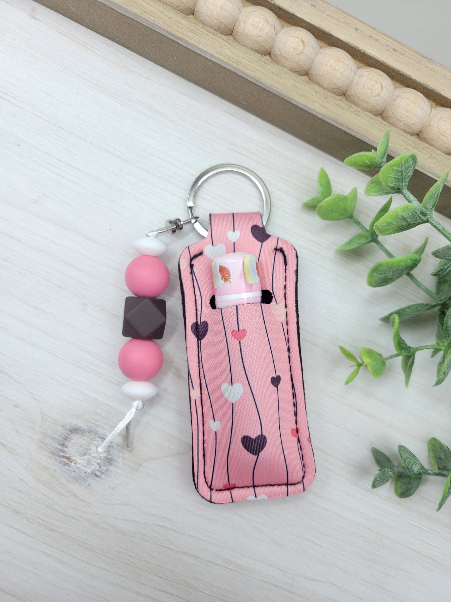 Pink/Brown Hearts Chapstick Holder