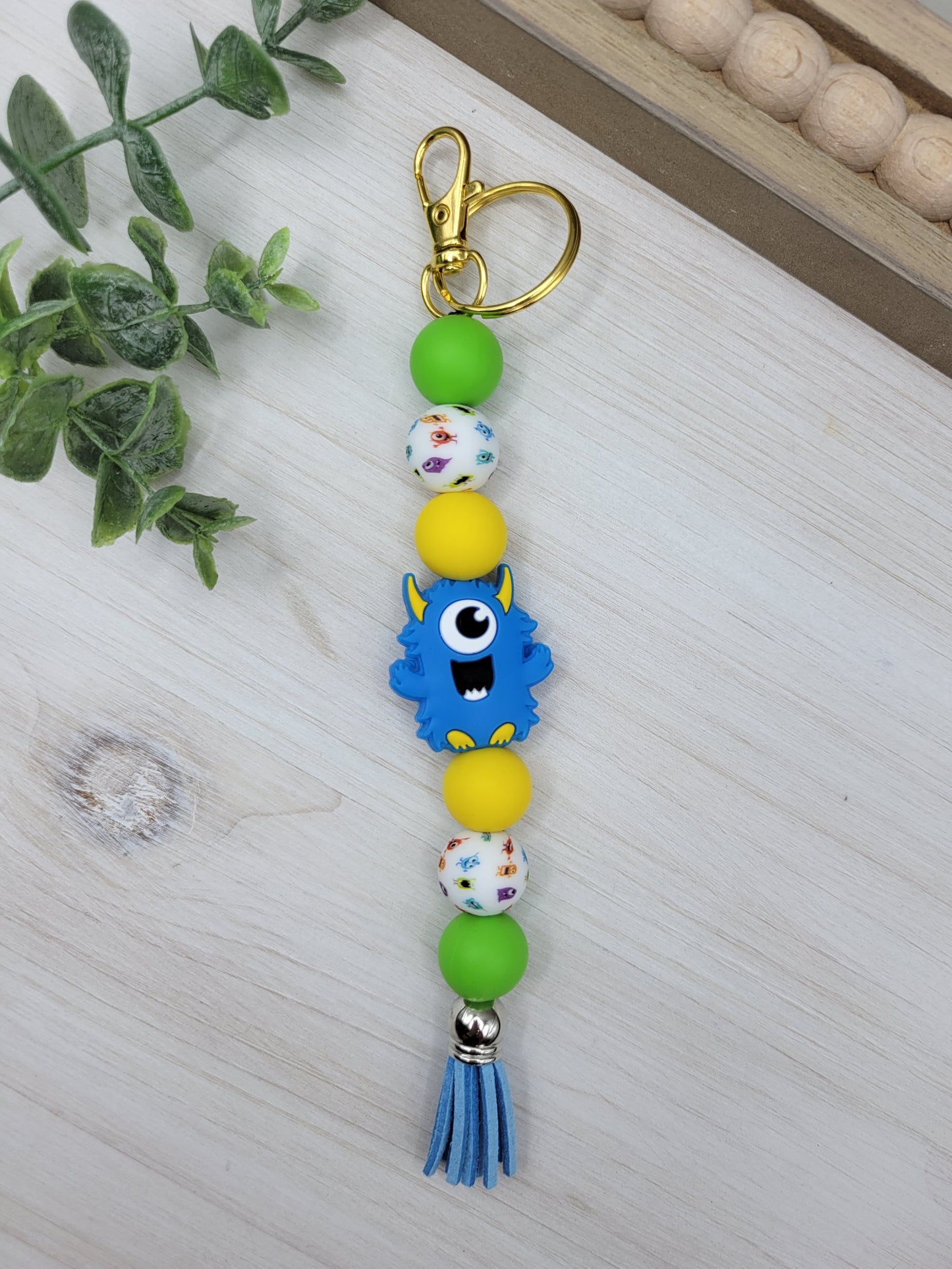 Blue Monster Tassel Keychain