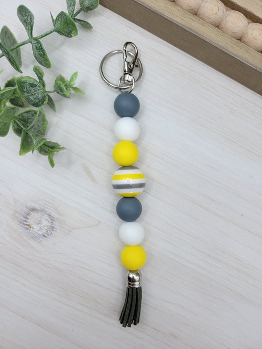 Yellow & Gray Stripe Tassel Keychain